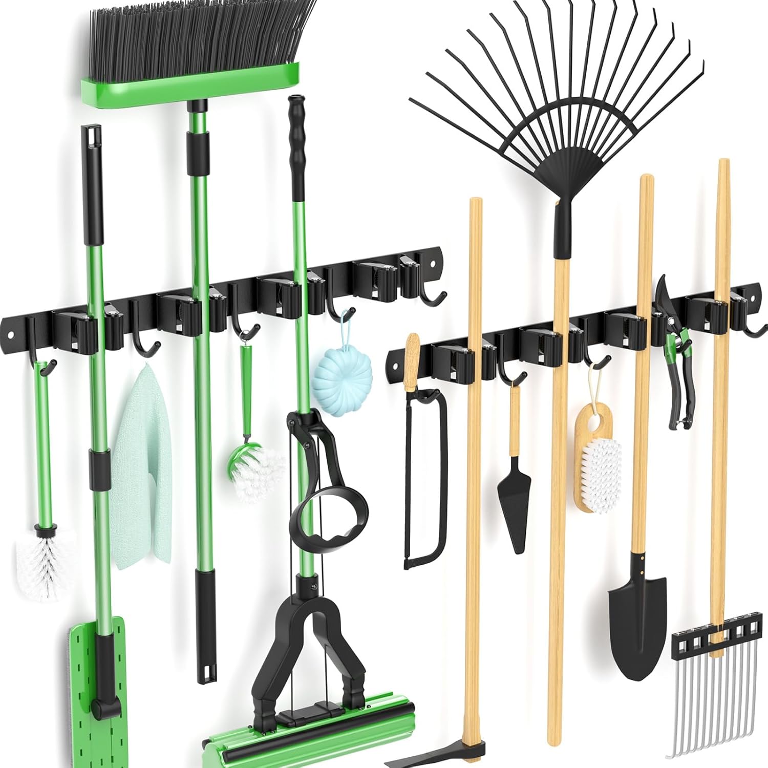 Batur Paquete de 2 soportes de pared para escobas, soporte de escoba mejorado, soporte de pared resistente para trapeador y escoba, súper