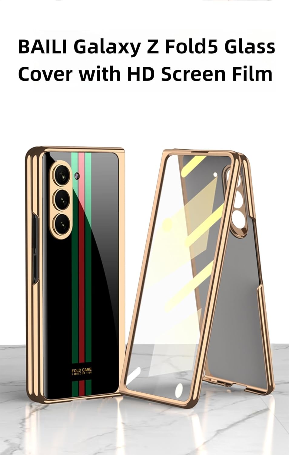 BAILI Funda para Galaxy Z Fold5, funda de vidrio Z Fold 5, funda protectora de vidrio templado ultrafina 9H Fold5, cubierta trasera de pintura de