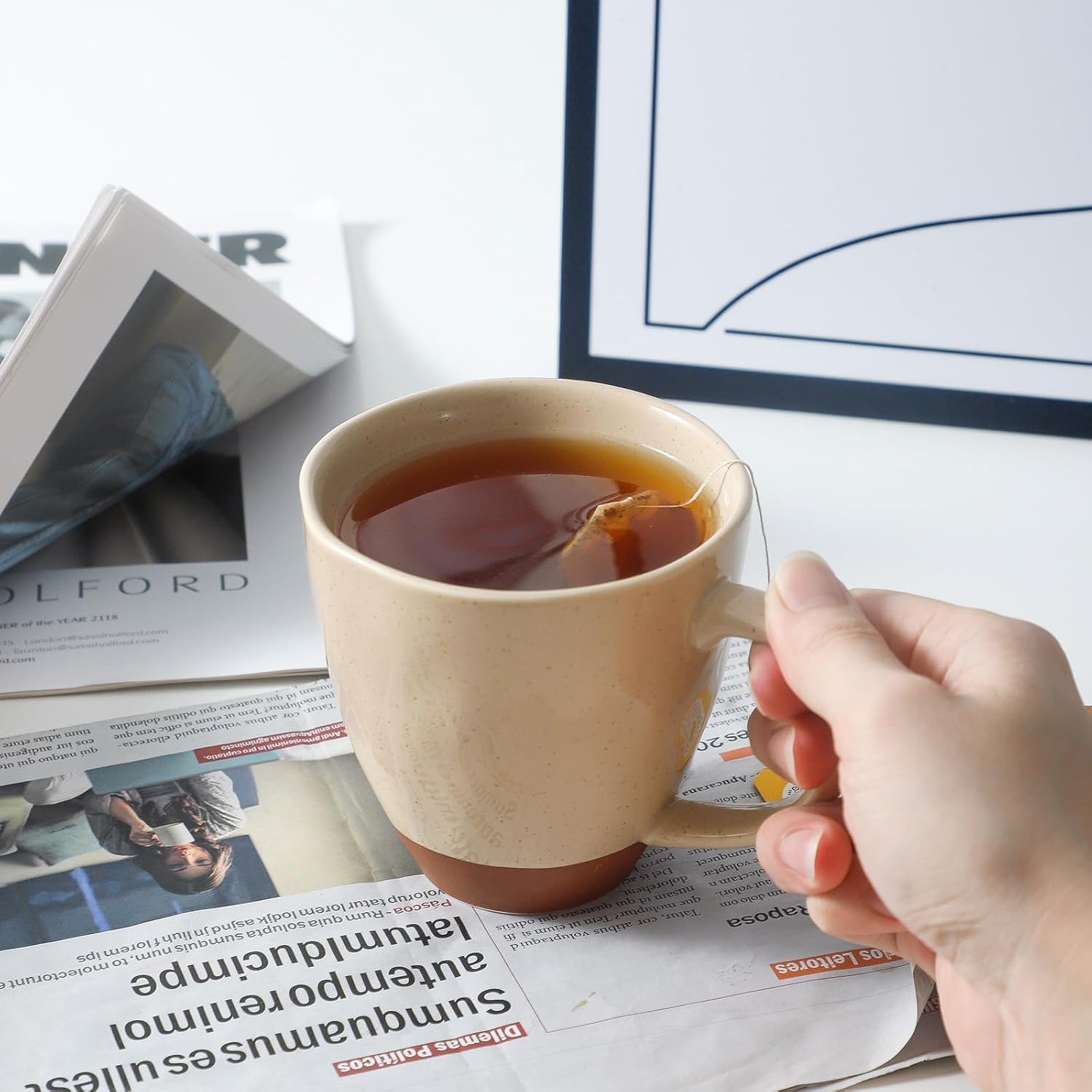 Juego de 4 tazas de café de cerámica tazas de té de 13 onzas para cacao, latte, capuchino, tazas de café de porcelana para microondas, color único