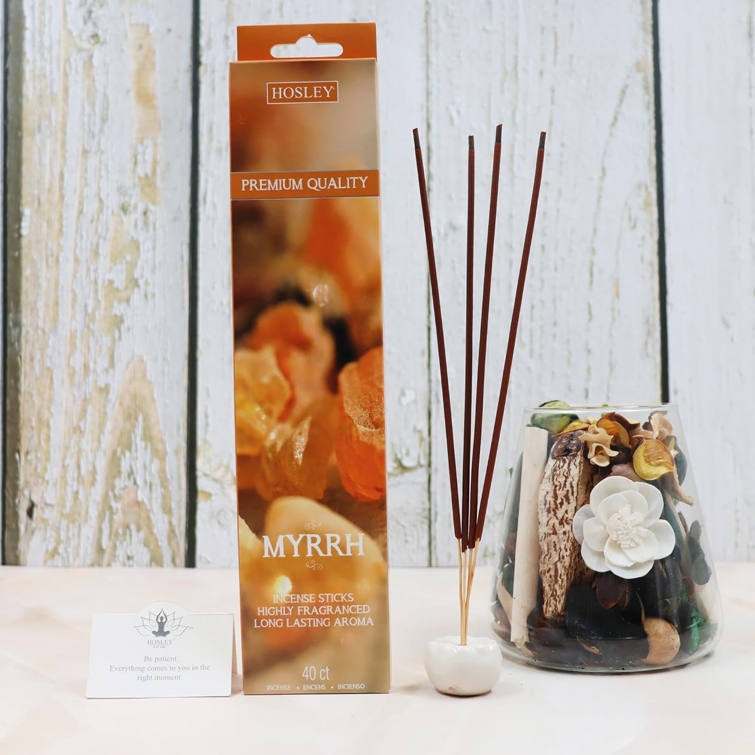 Hosley Myrrh Fragances – Varillas de incienso con infusión de aceites esenciales para aromaterapia de larga duración, relajación holística en cada