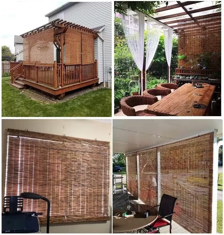 Persianas enrollables de caña para exteriores, persianas enrollables romanas, de bambú retro, persianas enrollables opacas para porche, protección