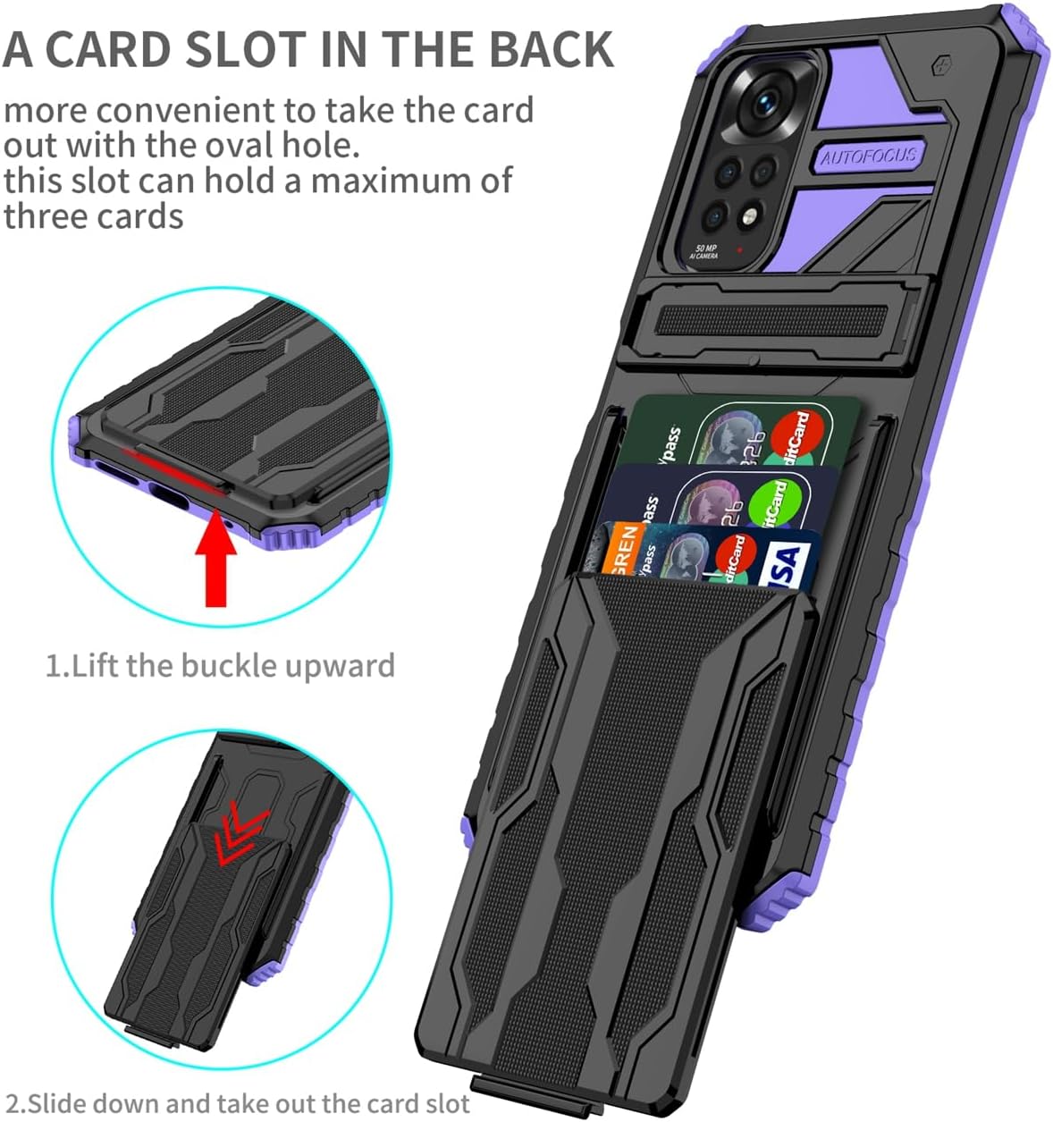 Funda de teléfono para Redmi Note 11Redmi Note 11S 2201117TY Funda con protector de pantalla, cartera desmontable para tarjeta de crédito con