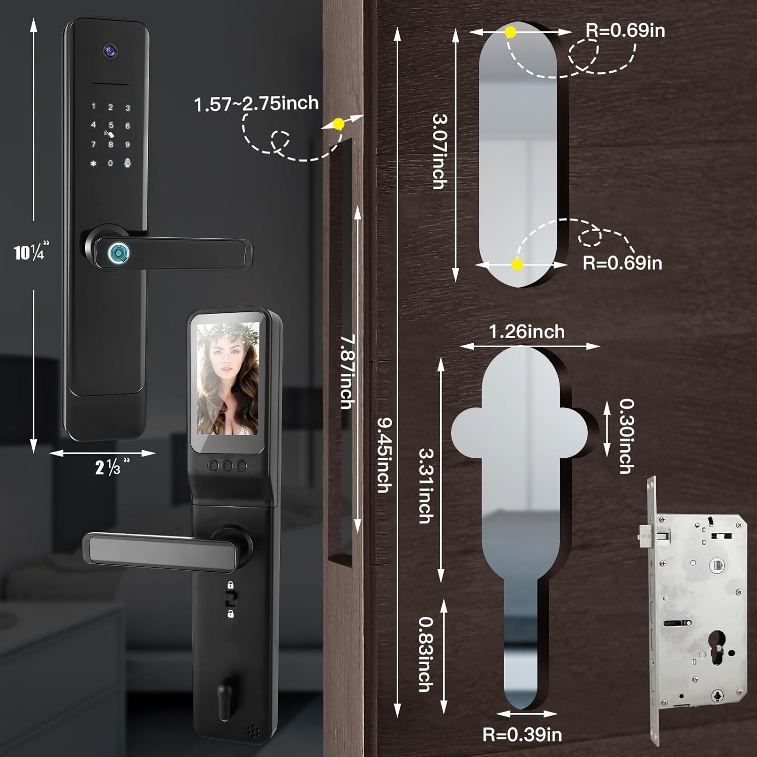 Copkim Cerradura de puerta inteligente 4 en 1 con cámara de video y monitor, manija de puerta, cámara Wi-Fi, timbre, videollamada, bloqueo de