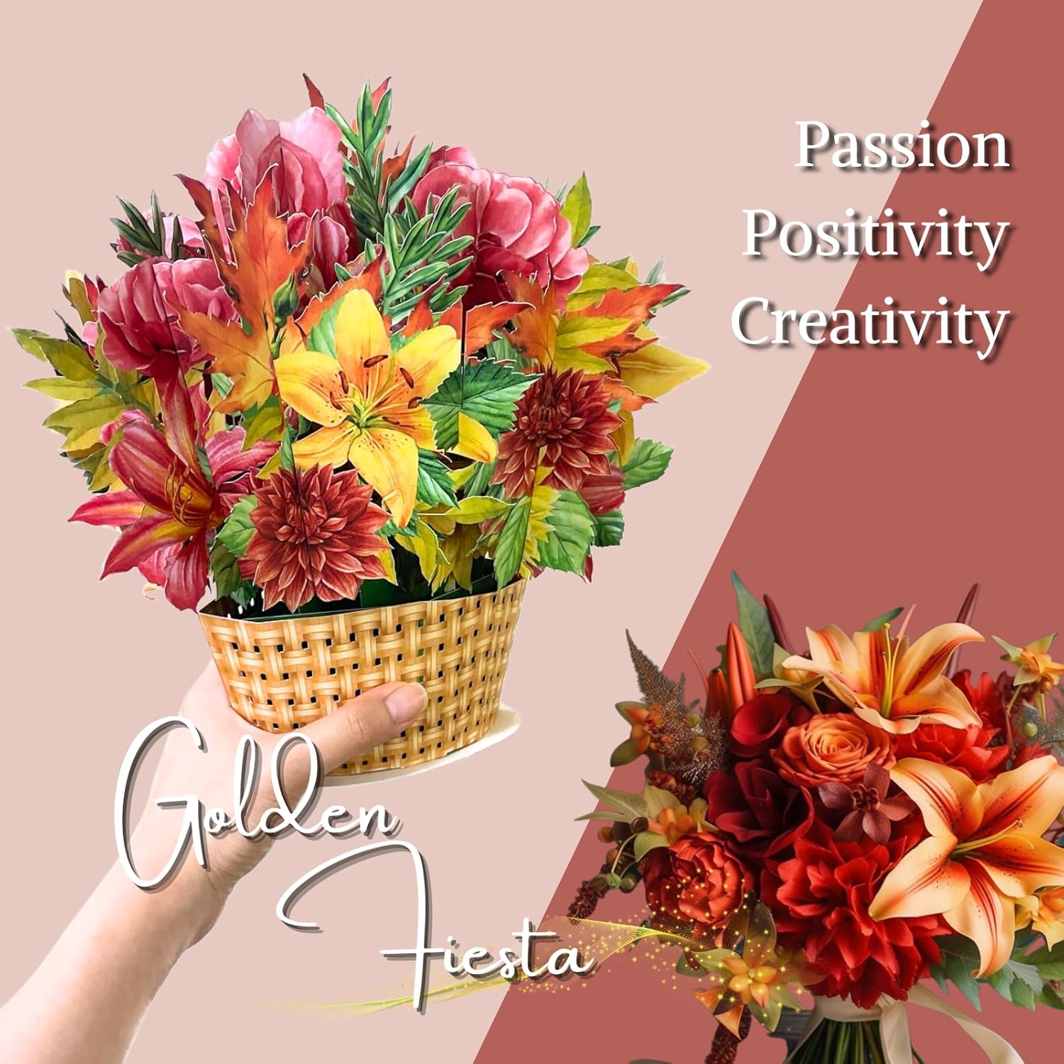 eGoHi Tarjeta grande de papel para cesta de flores, tarjetas emergentes, 9 pulgadas con tarjeta de notas y sobre – Golden Fiesta