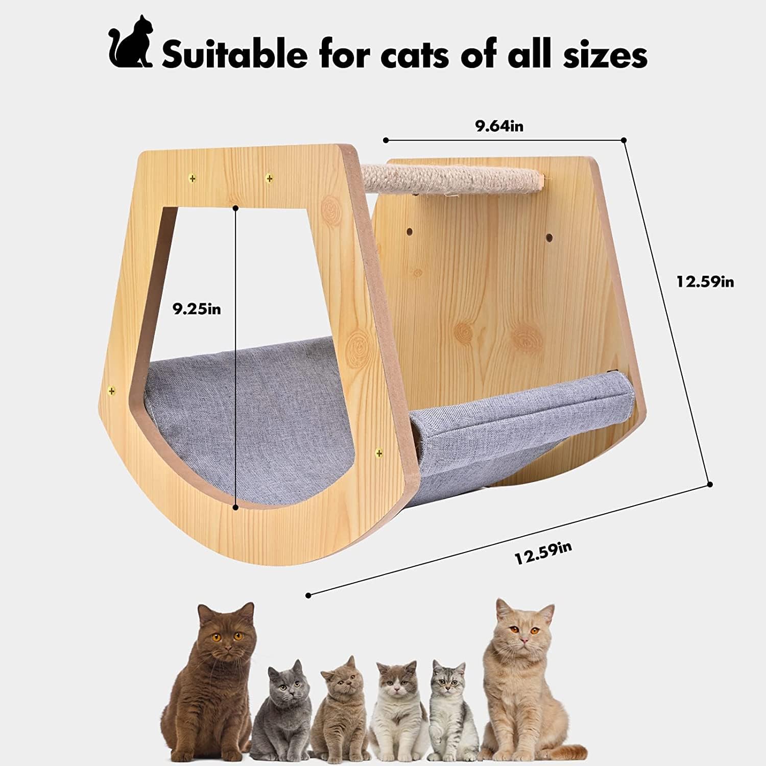 Cama para gatos montada en la pared, muebles de madera para gatos, casa de gato, perca para gatos, árbol de gato, estantes para gatos (ventilador)