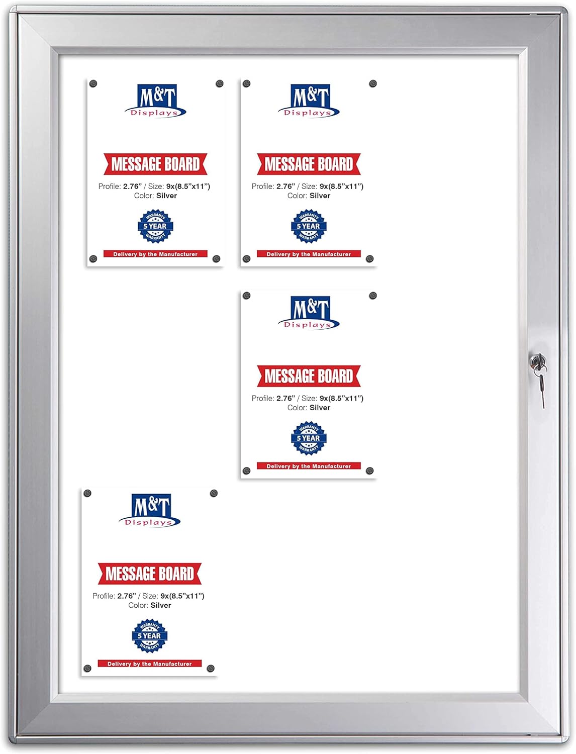 M&T Displays Tablón de anuncios magnético de alta calidad de aluminio de 32.28 x 42.52 pulgadas, tablero de anuncios plateado para exteriores,