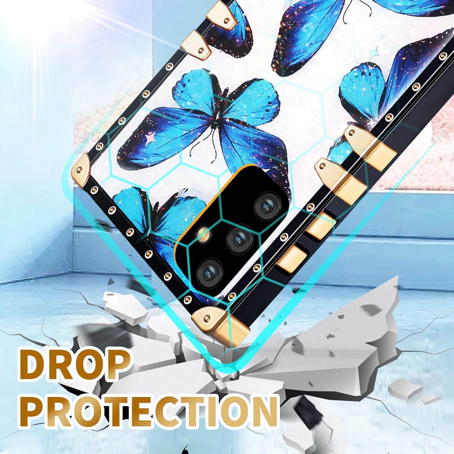 Loheckle Funda para Samsung Galaxy A13 5G para mujer, funda cuadrada de diseñador para Samsung Galaxy A13 5G con soporte de anillo y cordón,
