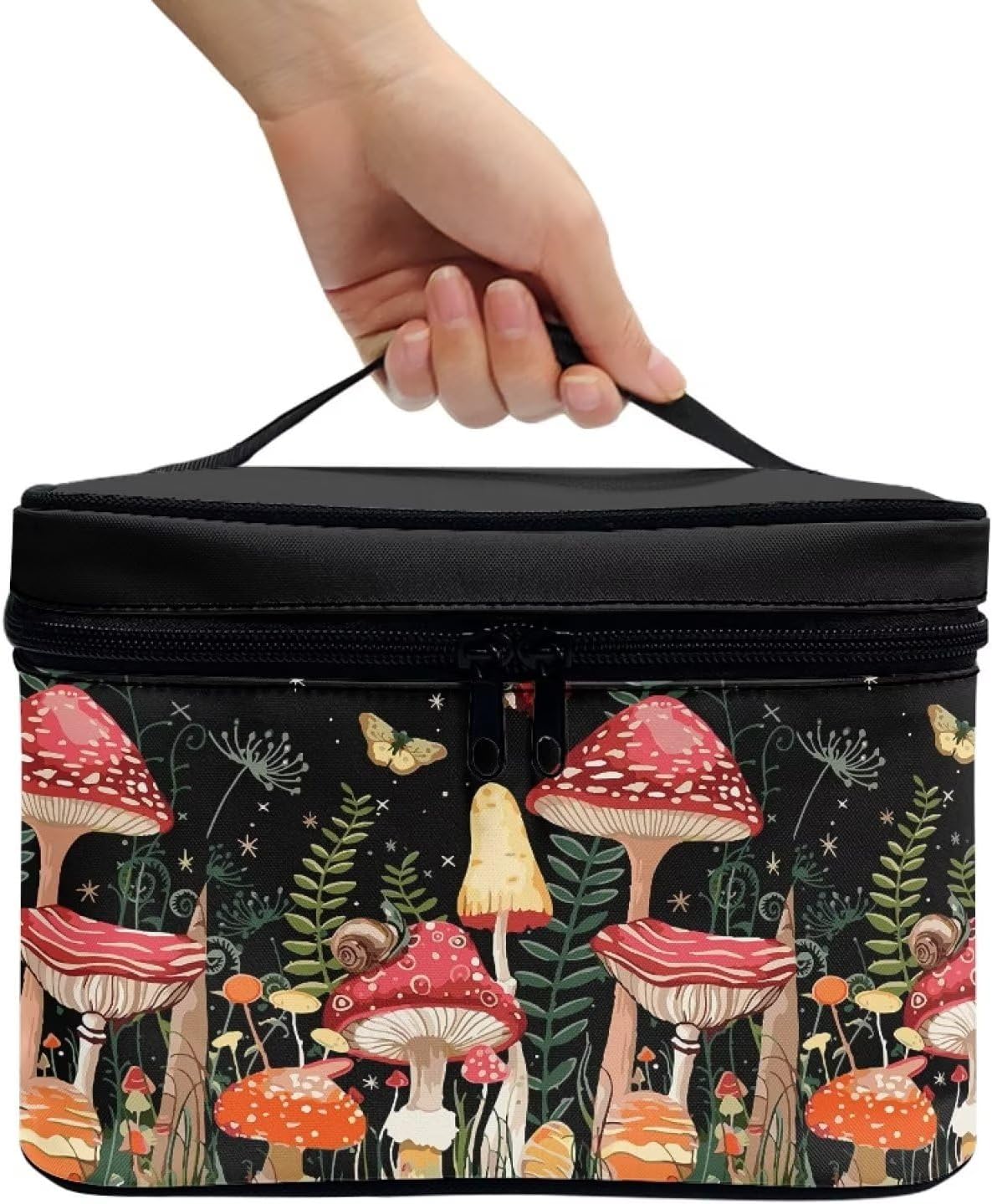 XXQGOMG Bolsa de cuidado de la piel Bolsa de cosméticos para mujeres Bolsa de maquillaje de viaje de gran capacidad, Diseño de hongo, Ligero