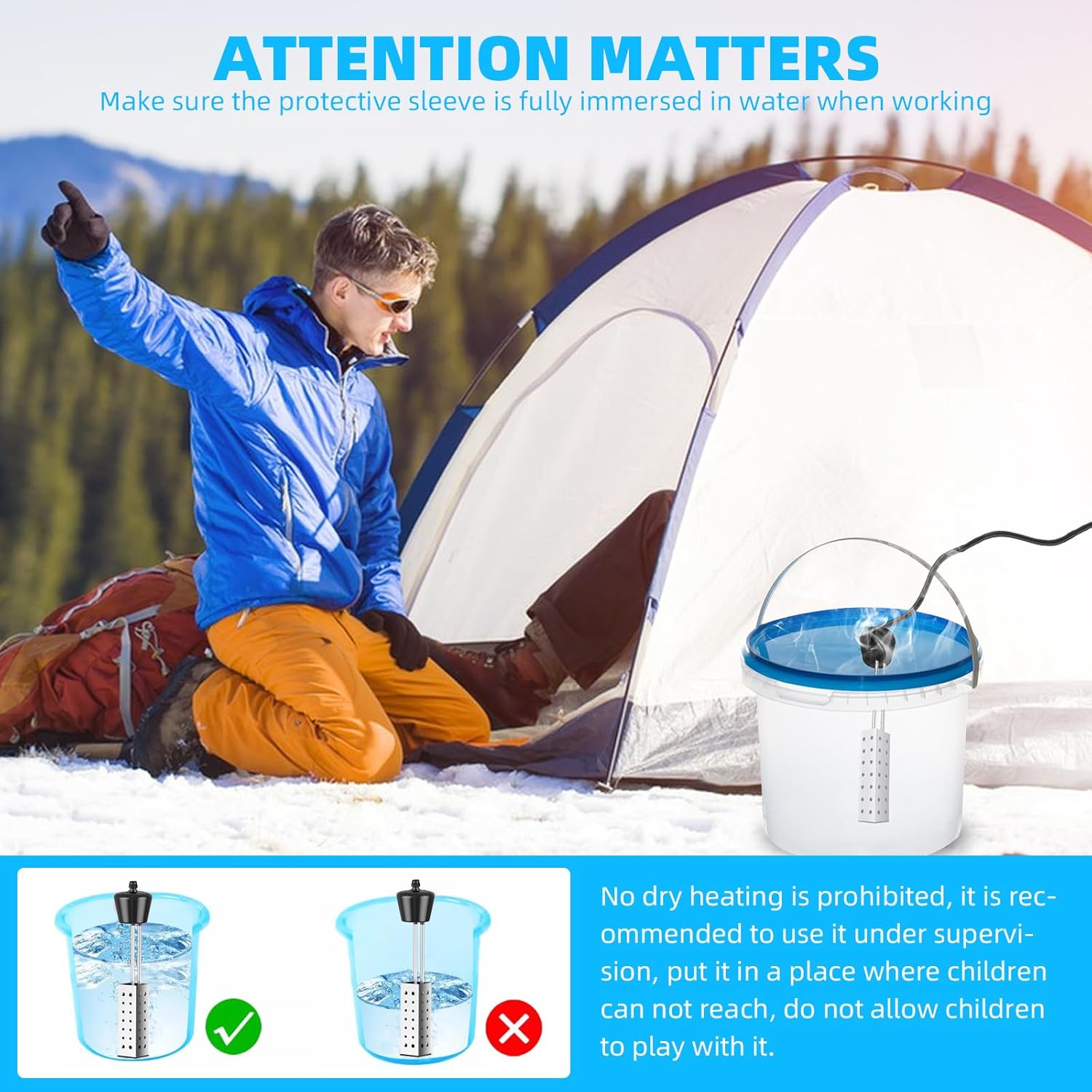 Calentador de agua de inmersión de 2000 W, diseñado para mini piscinas y bañeras inflables, calentador de piscina para piscina sobre el suelo y