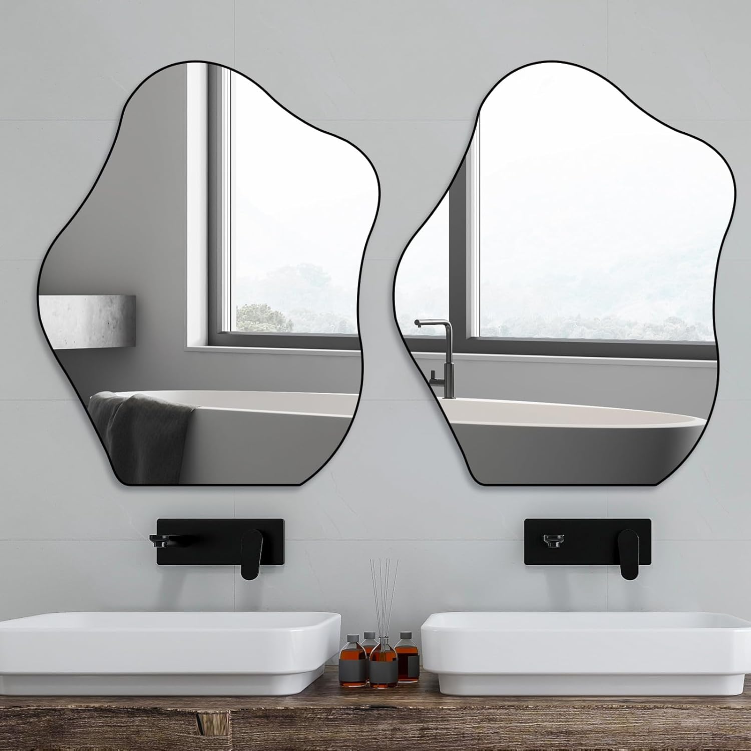 QDSSDECO Espejo asimétrico montado en la pared, espejo ondulado, forma irregular para sala de estar, dormitorio, entrada, 23 x 28 pulgadas
