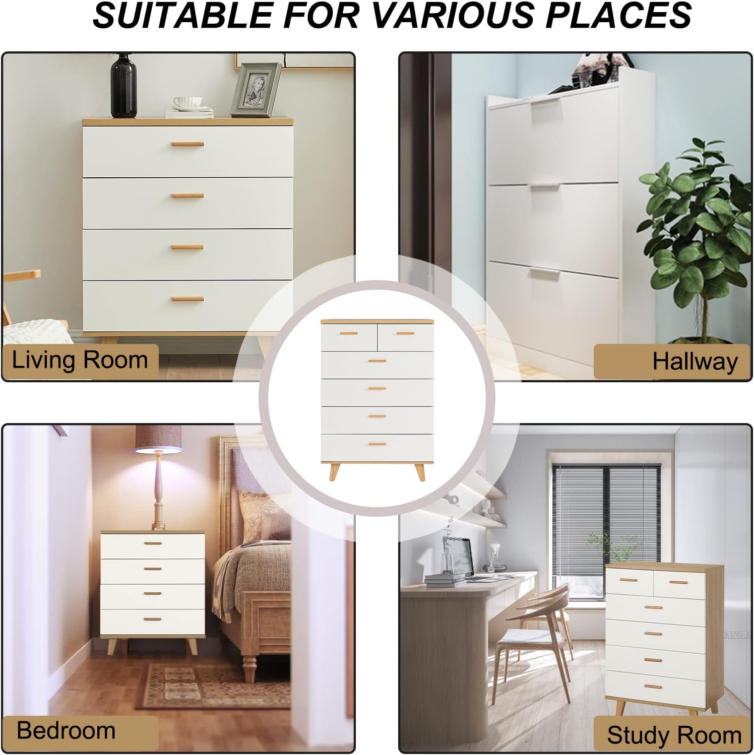 SSLine Cómoda de 6 cajones, cómoda moderna con patas y pomos de madera maciza, mesa auxiliar grande armario de almacenamiento para dormitorio, sala
