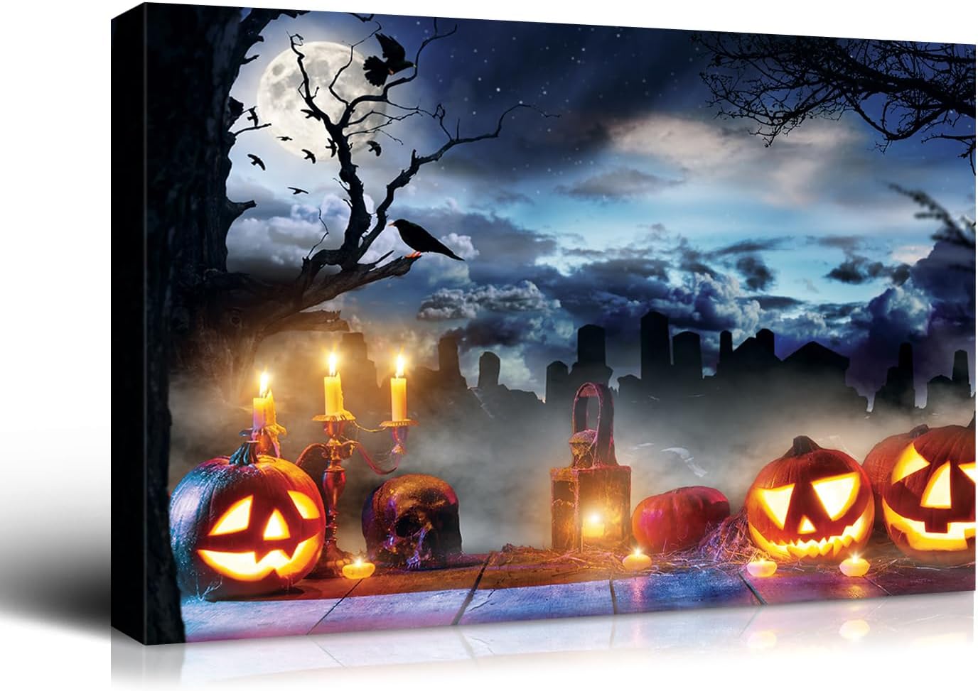 Denozer – Lienzo decorativo para pared con imágenes temáticas de Halloween, decoración de pared de calabaza iluminada, decoración de pared del hogar