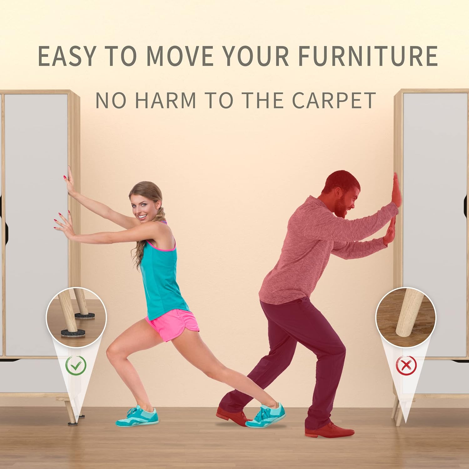 Yelanon – Deslizadores de muebles de fieltro para pisos de madera dura, 8 deslizadores de muebles de 4 34 pulgadas, deslizadores de fieltro