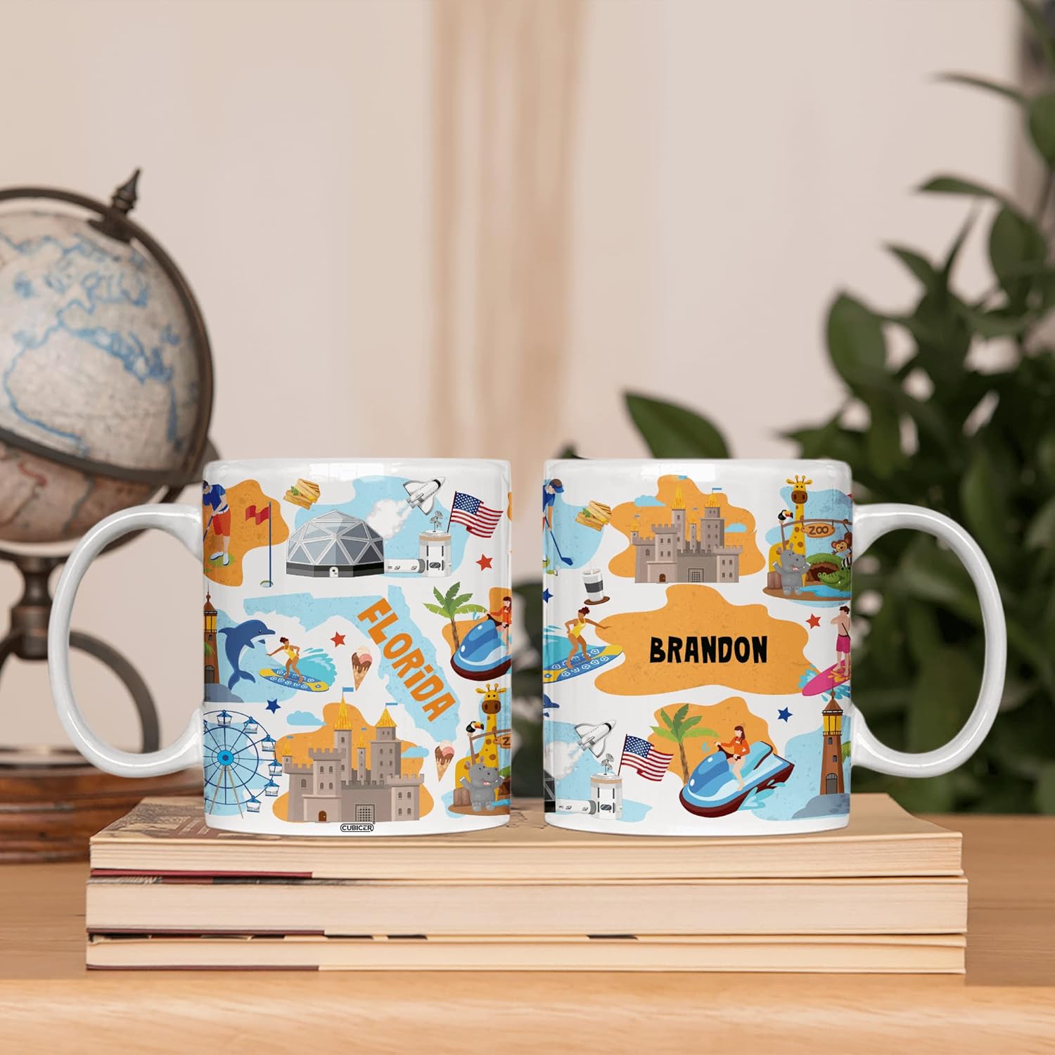 Tazas de café personalizadas del estado de Florida con nombre personalizado, tazas de cerámica blanca, taza de viaje, regalos divertidos de Navidad