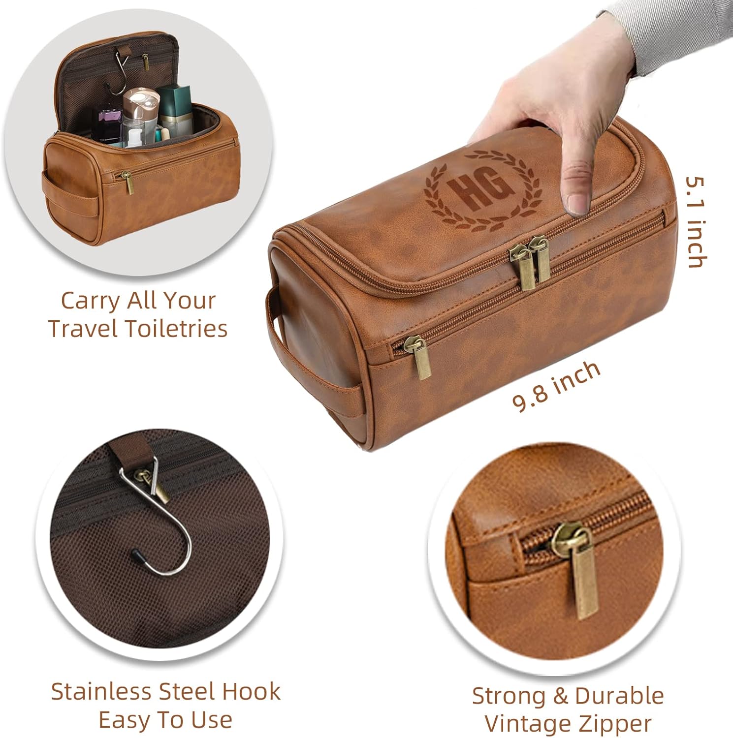 Neceser de cuero personalizado para hombres, graba tus iniciales de nombre, kit de afeitado personalizado para padrinos de boda, padrino de boda,