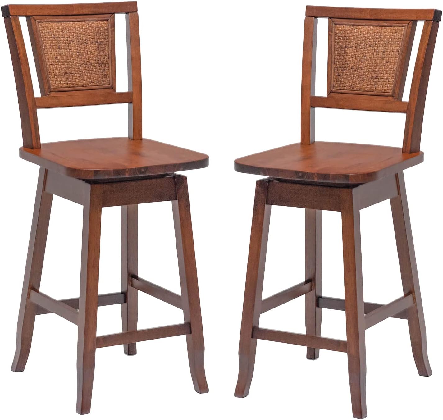 Taburete de bar, silla alta, taburete de bar de altura de asiento de 24.5 pulgadas, taburete de madera giratorio de 360 con respaldo de ratán,