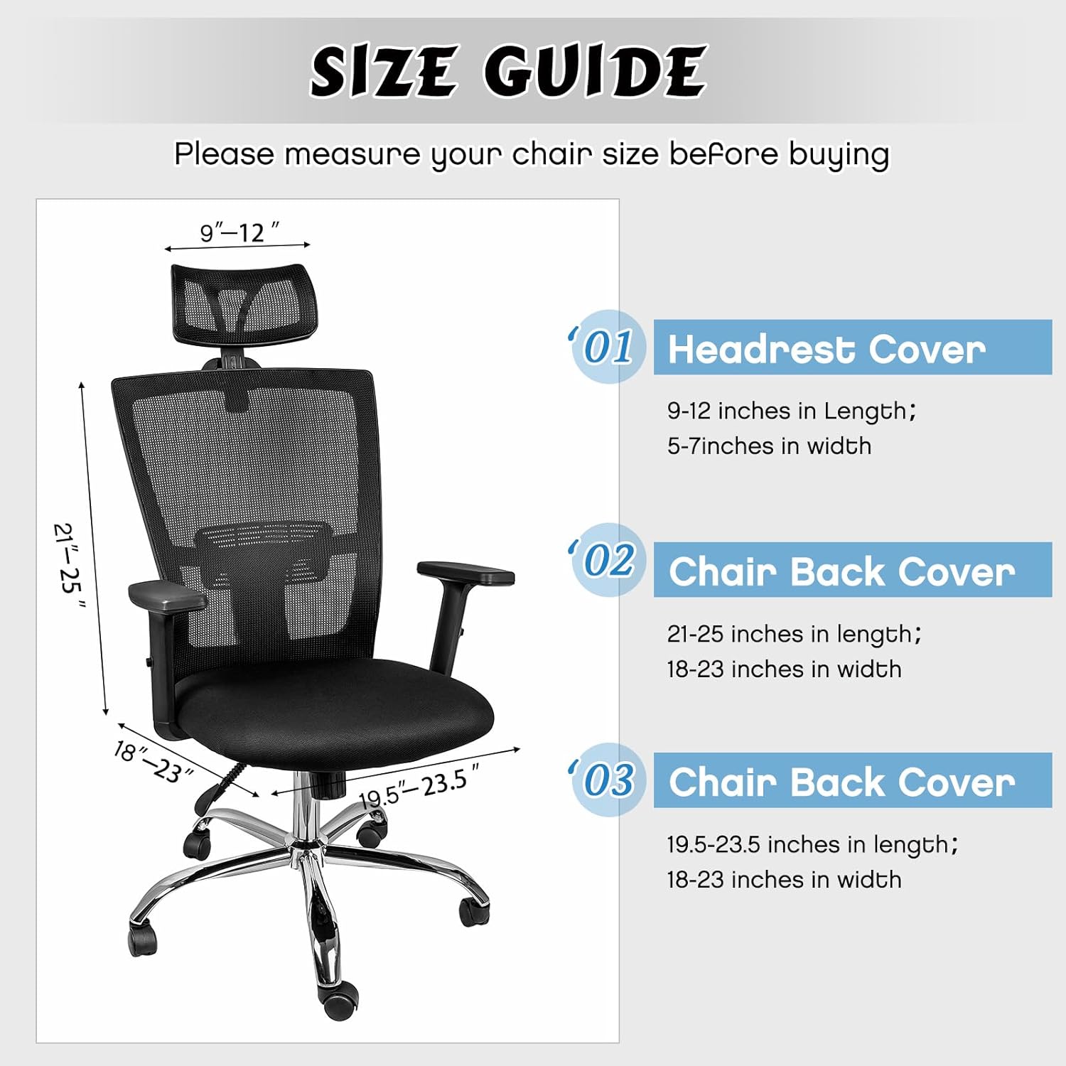 Lounsweer Funda para silla con reposacabezas de 3 piezas, funda para silla de oficina, con ruedas, fundas elásticas y lavables para silla de