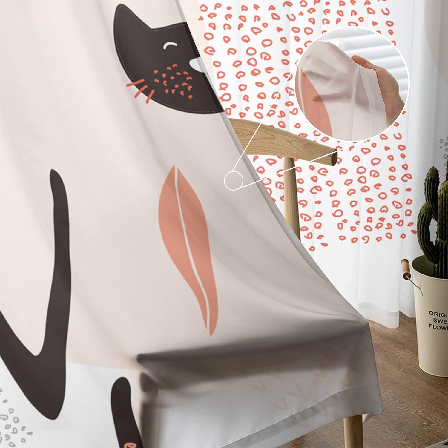 Sheer Curtains 96 Inch Long Modern Fashion Cat Rod Pocket Voile Semi-Sheer Window Treatment Drapes for Living Room Window Sliding Door 2 Panels 52″