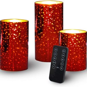 Velas sin llama de vidrio rojo con control remoto y temporizador, velas sin llama LED, velas de vidrio sin llama con pilas Velas sin llama de vidrio rojo con control remoto y temporizador, velas sin llama LED, velas de vidrio sin llama con pilas