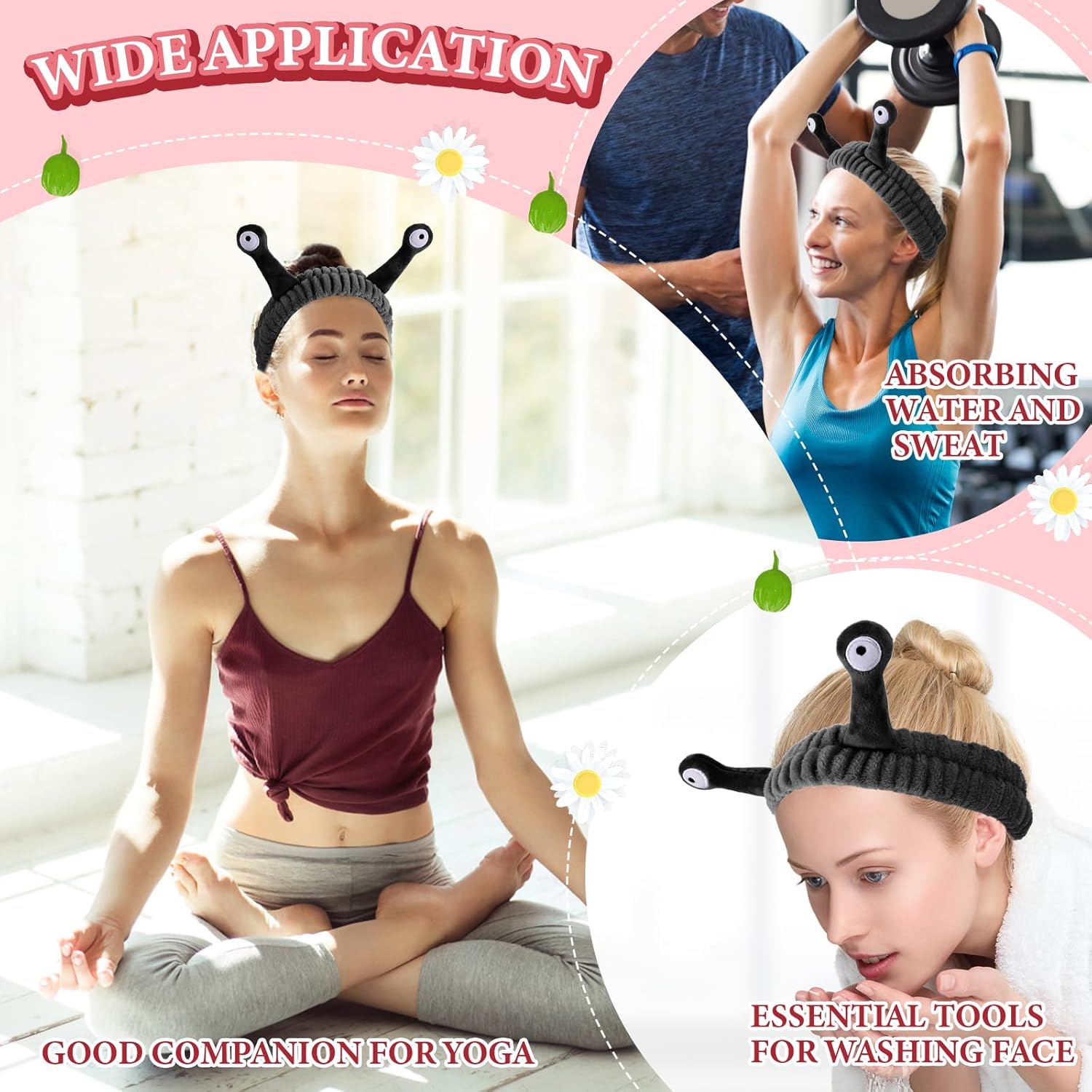 Diadema de spa para maquillaje facial, banda para la cabeza de microfibra suave de forro polar coral para la cabeza, caracol, dibujos animados,