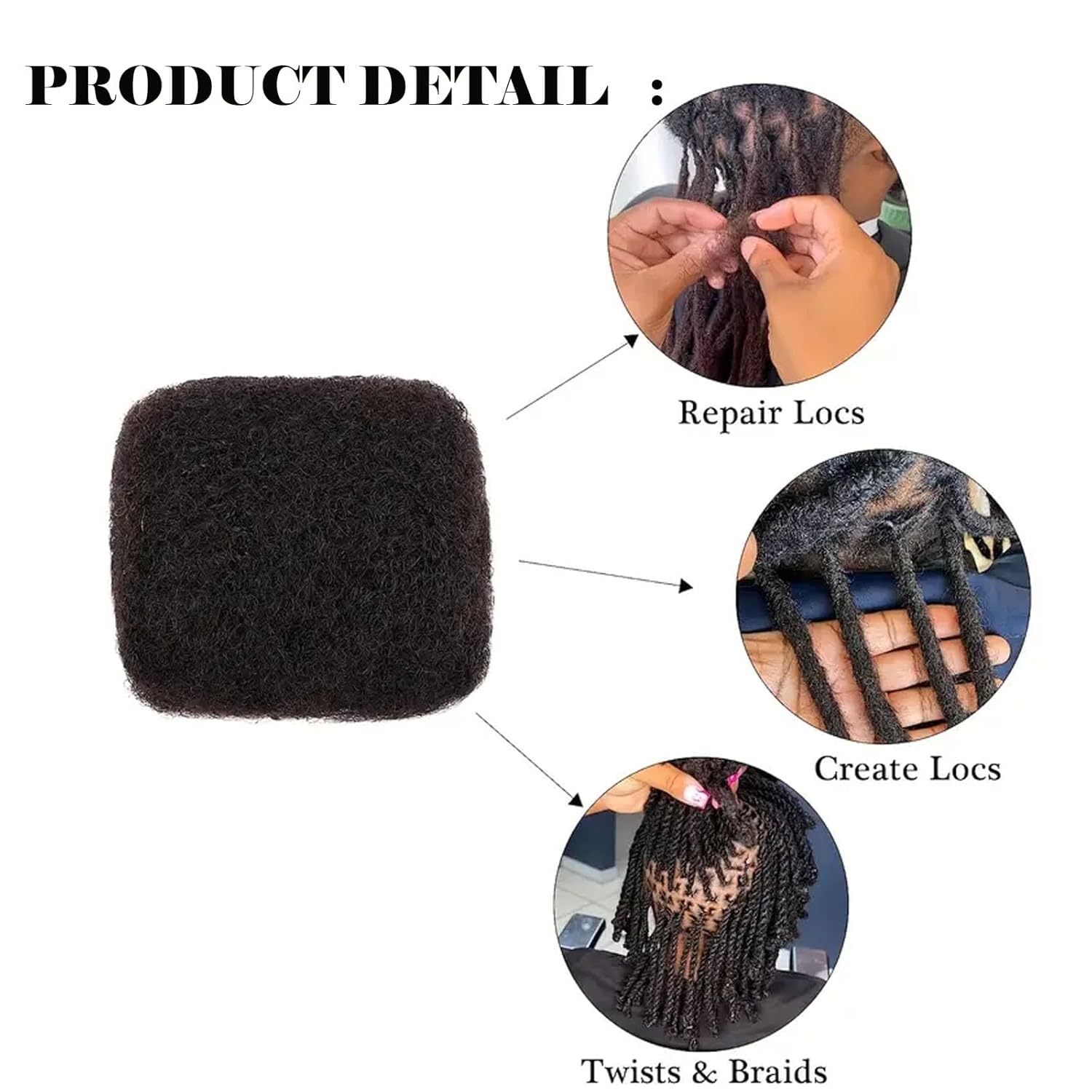 Afro Kinkys – Extensiones de cabello humano a granel para extensiones de rastas de 8 pulgadas, 1.06 oz, color negro natural, cabello humano trenzado