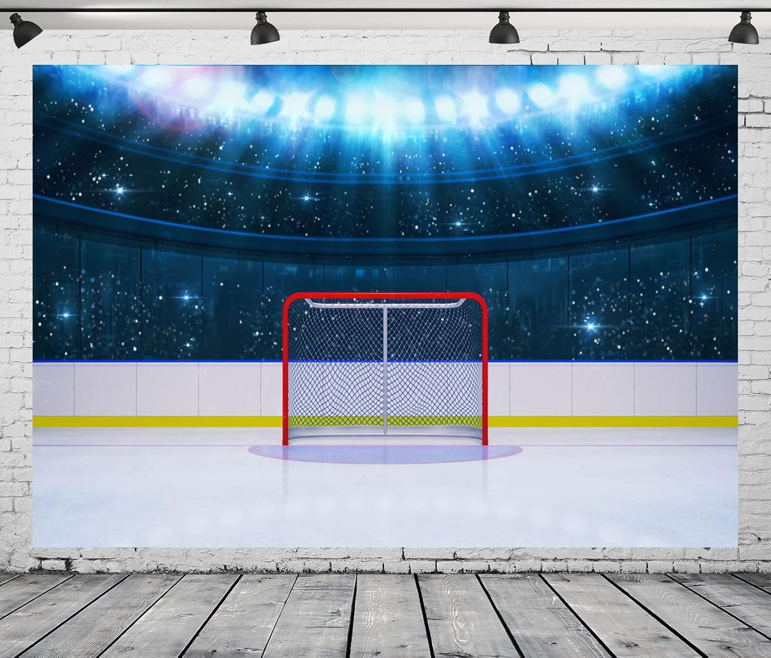 BELECO Telón de fondo de estadio de hockey sobre hielo de 7 x 5 pies, portería de hockey, arena, luces de escenario, juegos, aficionados, hockey,