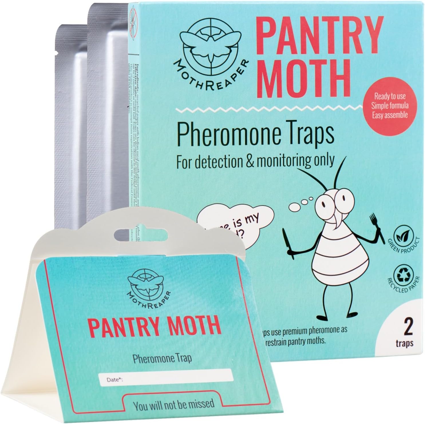 Trampas para polillas de despensa prémium con feromonas, paquete de 2 trampas para polillas indias de comida india para cocina, cómo deshacerse de