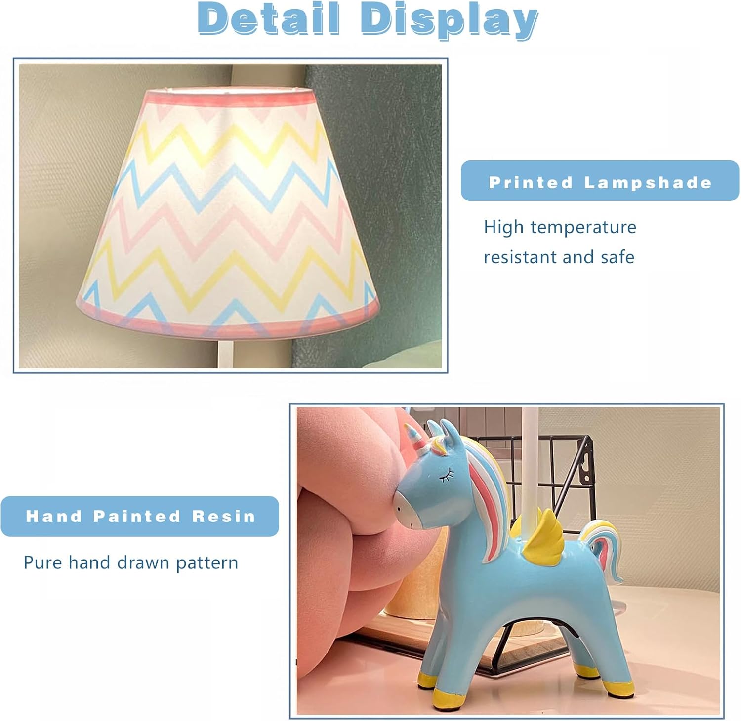 Lámpara de mesa, adorable lámpara de escritorio para niños, estilo unicornio de 13 pulgadas, lámpara de noche azul, ideal para decoración de