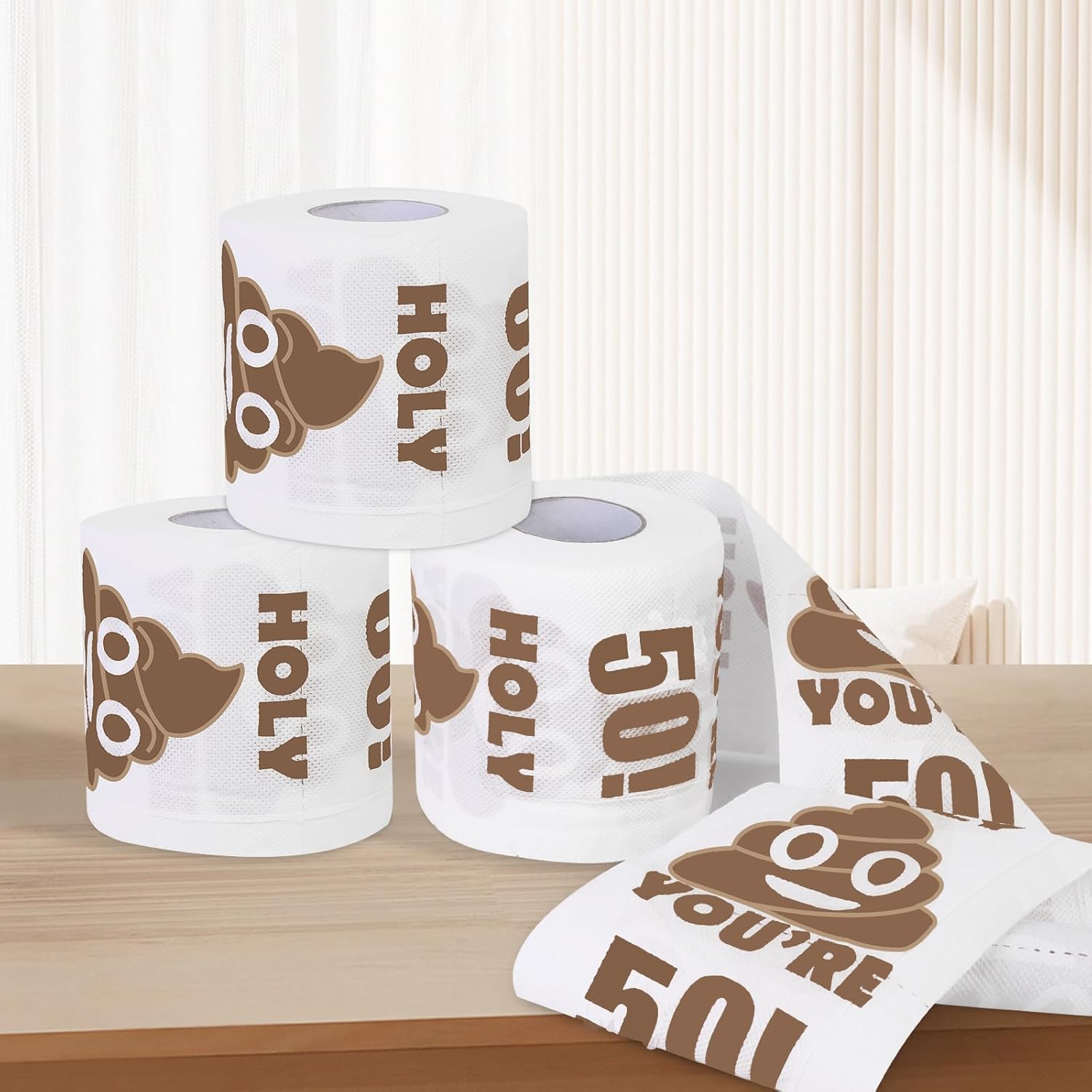 Qpout Regalo de broma de papel higiénico impreso con texto en inglés “You’re 50”, regalo de cumpleaños para mejores amigos, rollo de papel higiénico