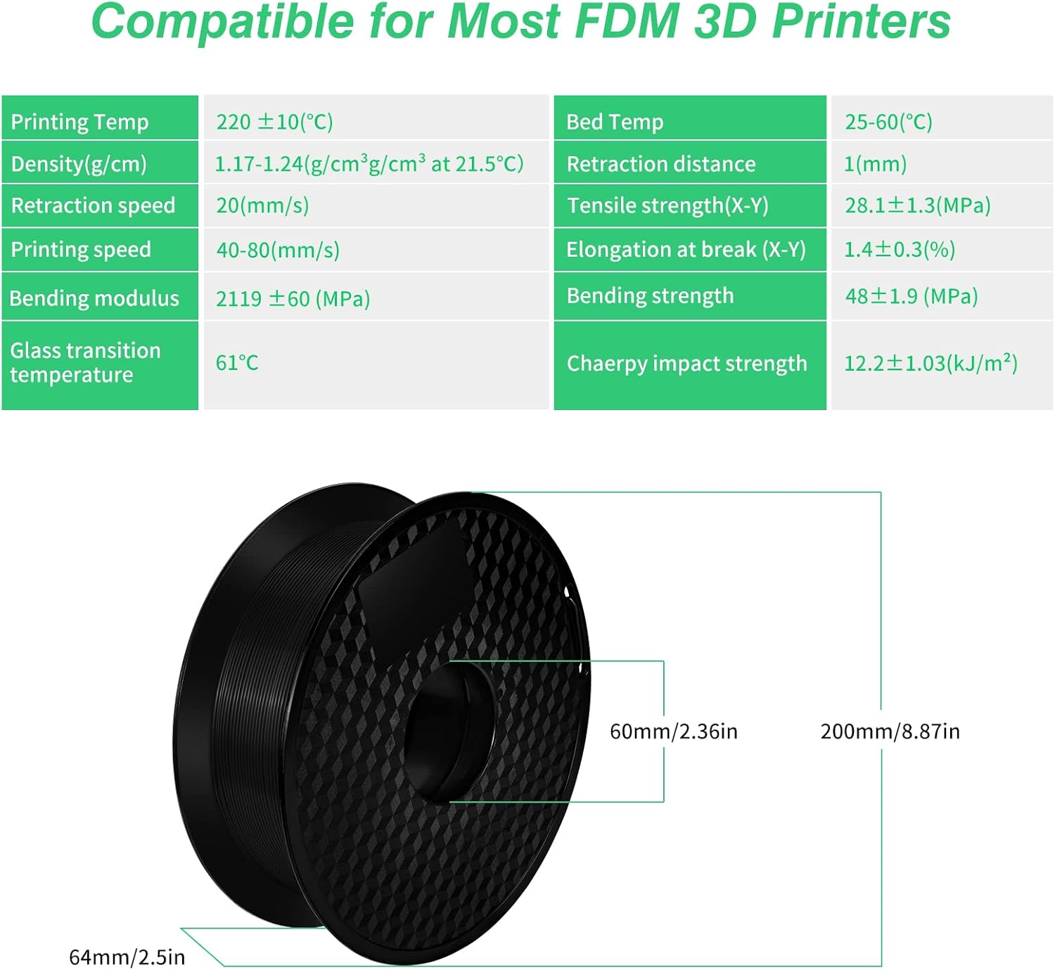 Kingroon PLA – Filamento para impresora 3D, 10 rollos, precisión dimensional +- 0.001 in, carrete de 22 libras (22 libras), 0.069 in, color negro