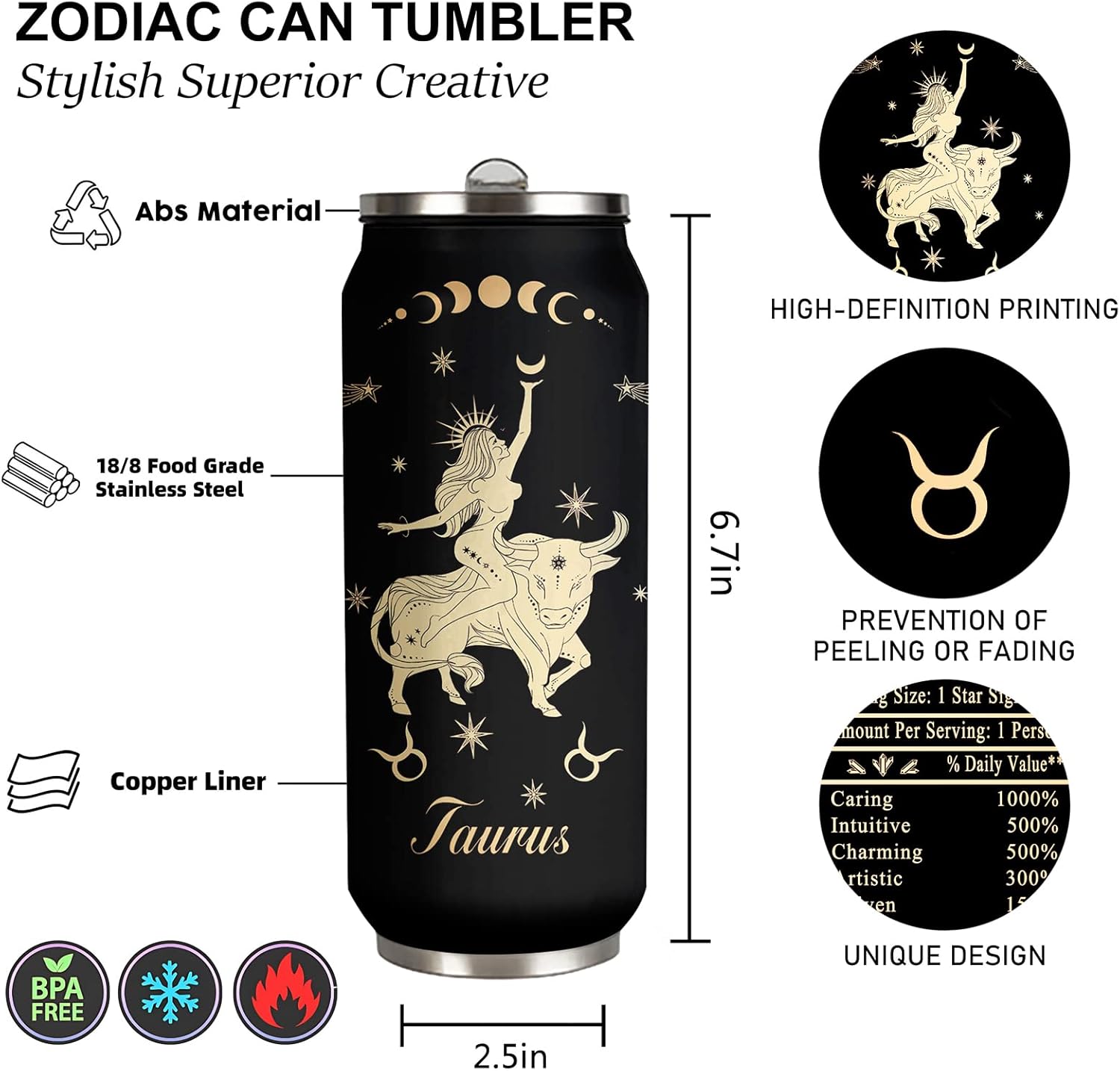 JAWCKGO Taurus Constellation – Vaso de café aislado para hombre y mujer, taza de viaje, taza de sublimación, vaso de regalo para automóvil