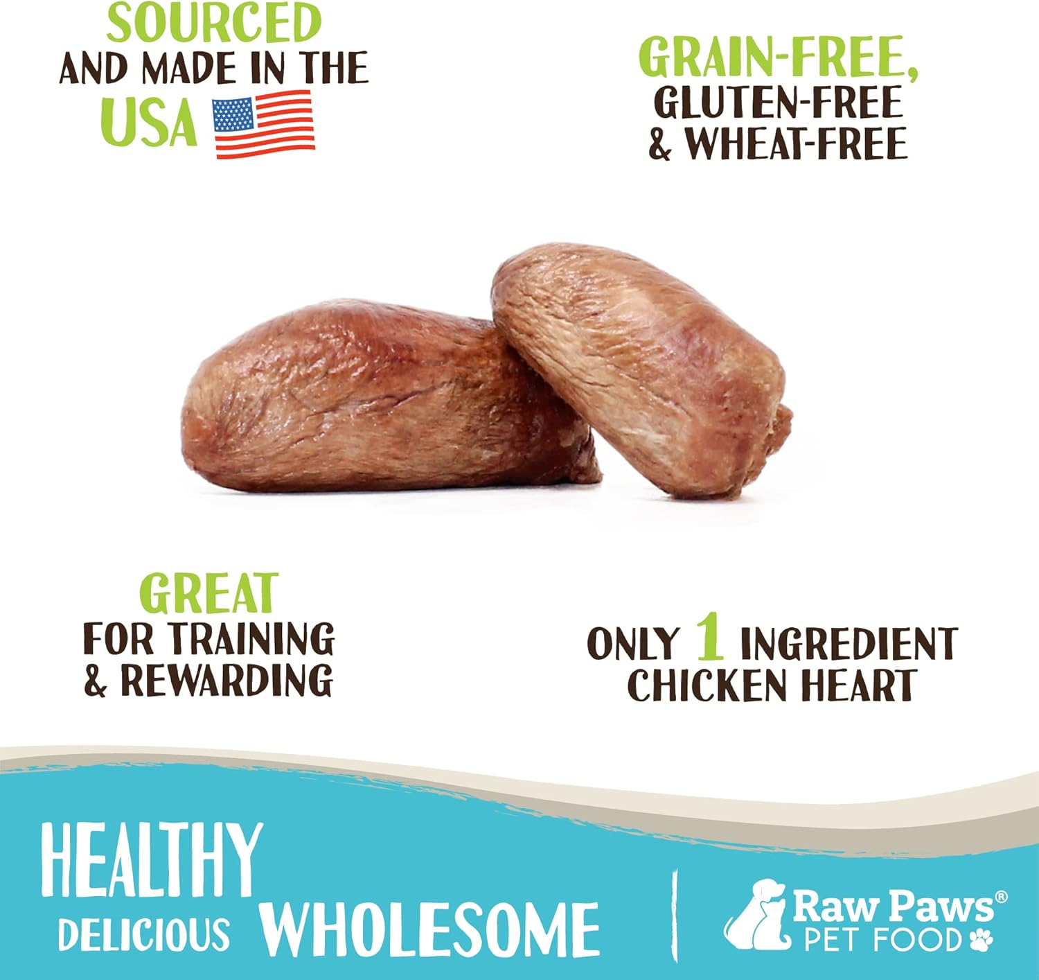 Raw Paws Corazones de pollo liofilizados para perros, 4 onzas, integrales, fabricados en Estados Unidos, corazones liofilizados para perros,