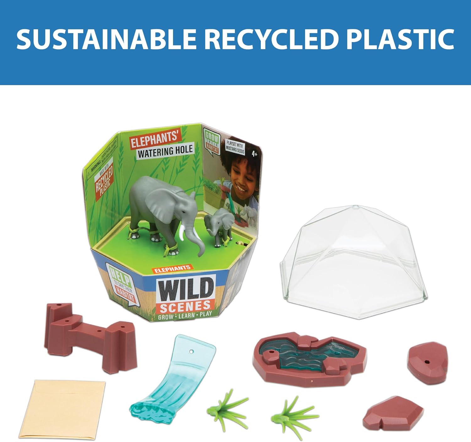 Wild Scenes Elephants’ Watering Hole – Kit de cultivo y juego respetuoso con el medio ambiente, juguete de conservación de vida silvestre, juego de
