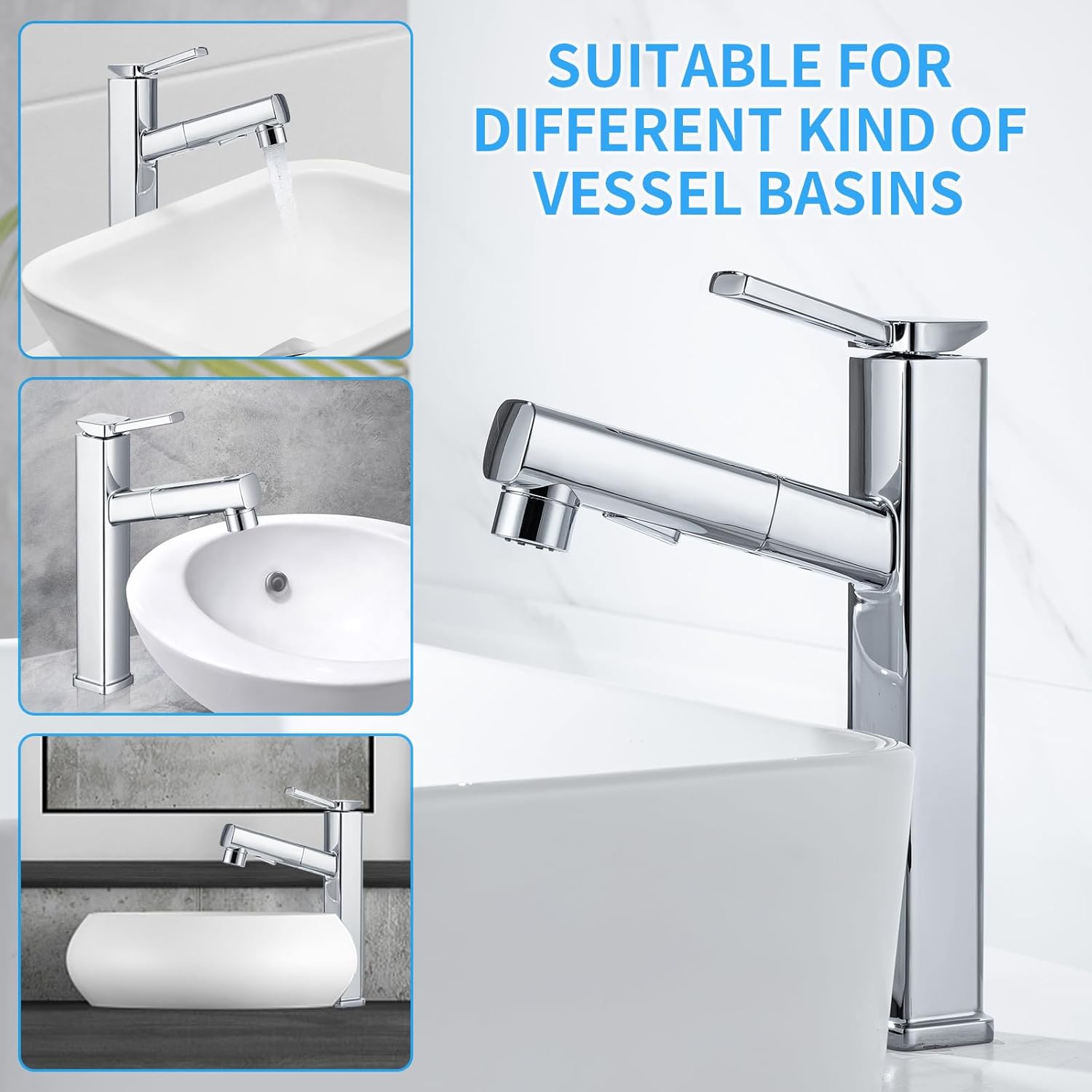 HANLIAN Grifo extraíble de baño de un solo orificio con boquilla giratoria, grifo de una manija para fregadero de baño, grifo de baño moderno con