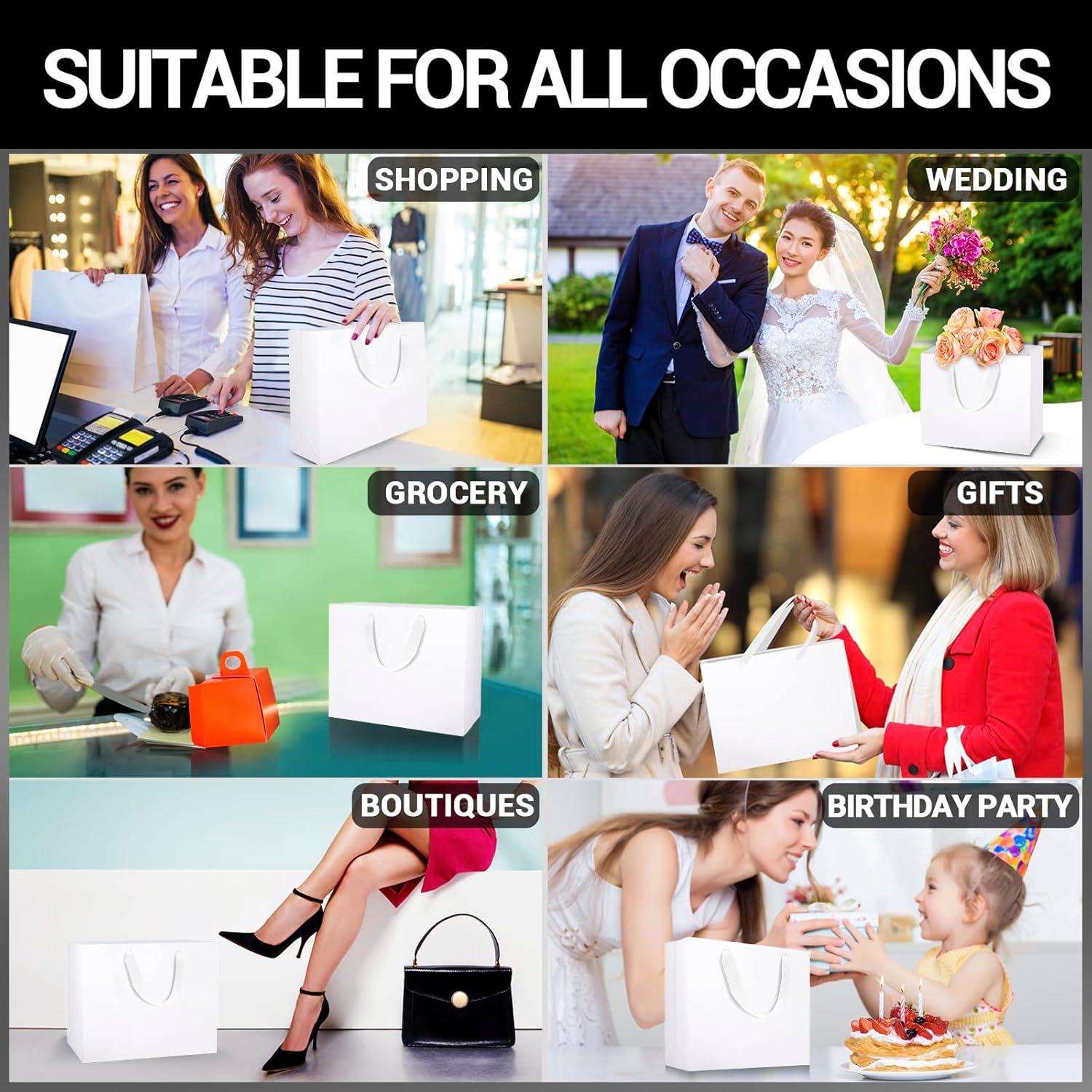 EUSOAR Bolsas de papel de estraza pequeñas de 8.6 x 3.9 x 7 pulgadas con asas, bolsas resistentes para bodas, comestibles, boutique, venta al por
