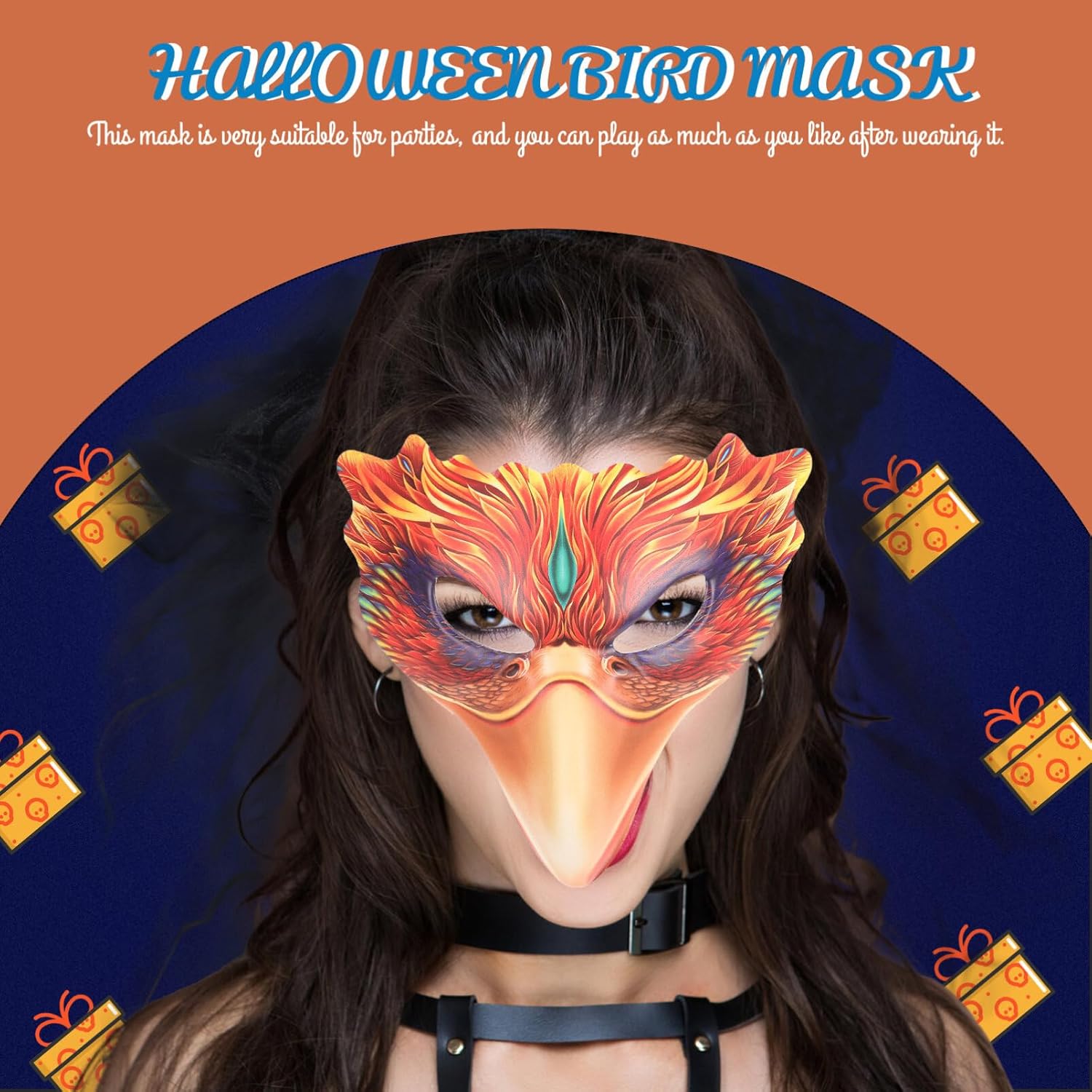 Healifty Máscara de pájaro de Halloween para mujer, media máscara, máscara de carnaval para fiesta de máscaras, máscara de fénix de fuego
