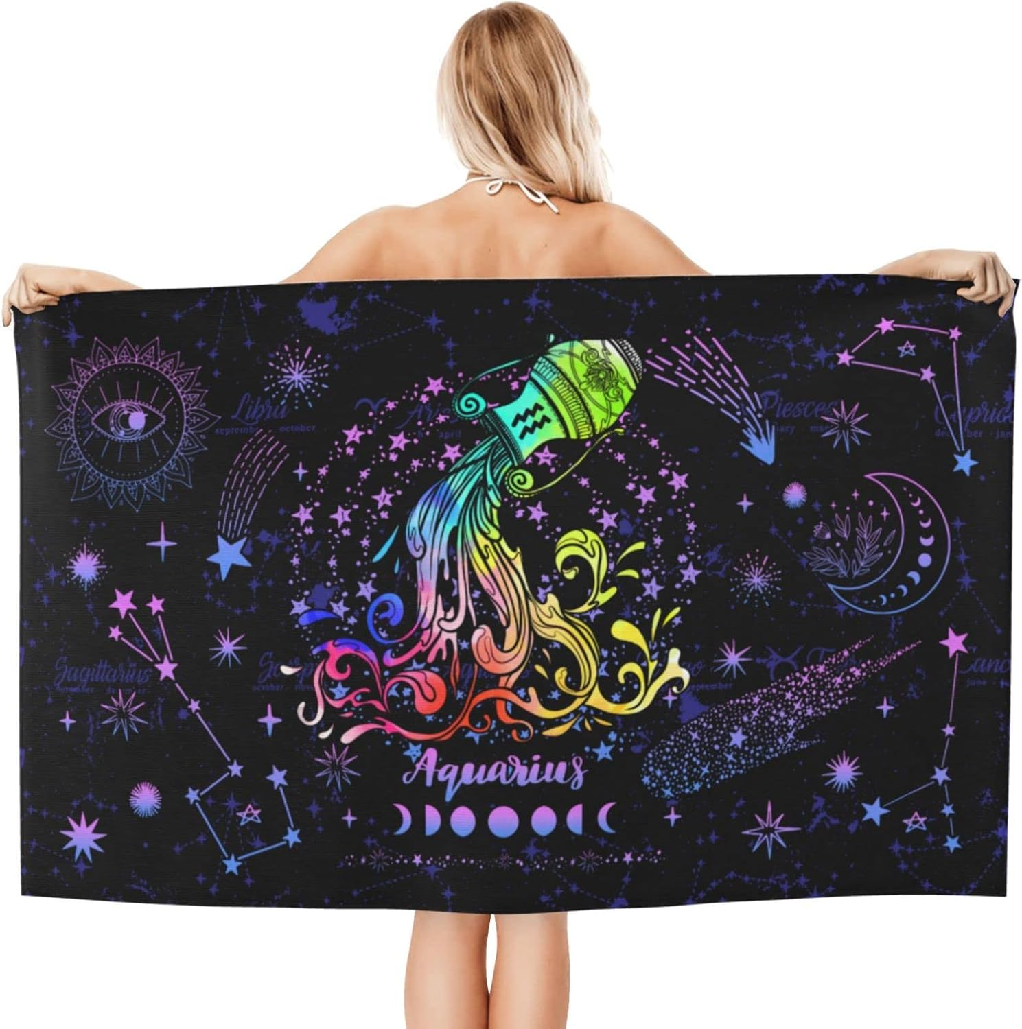 Aquarius – Toalla de baño con signo del zodíaco, toalla de baño para piscina, natación, campamento al aire libre y deportes, toallas de