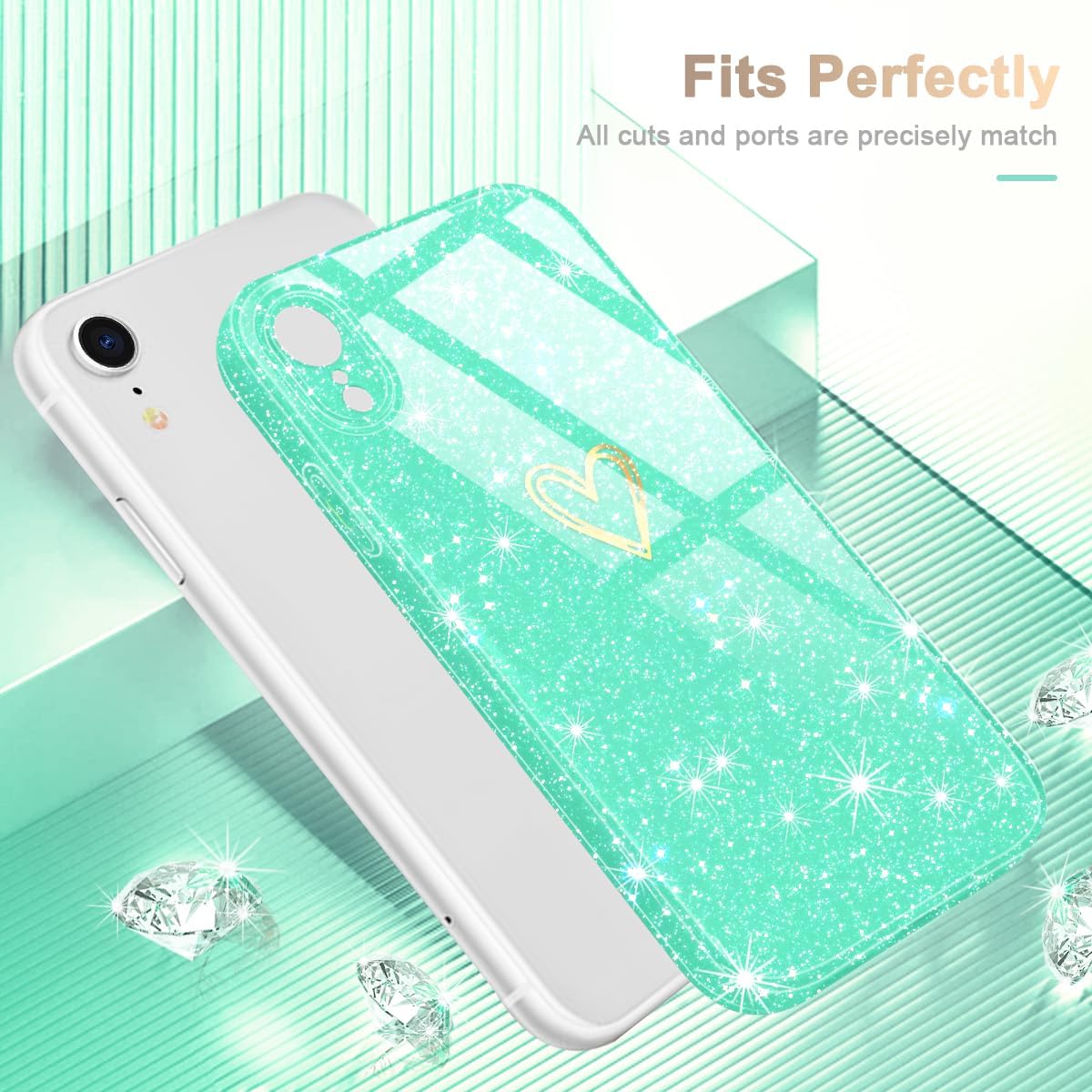 Funda para iPhone XR, purpurina transparente con 1 protector de pantalla de vidrio templado Funda protectora de silicona suave a prueba de golpes