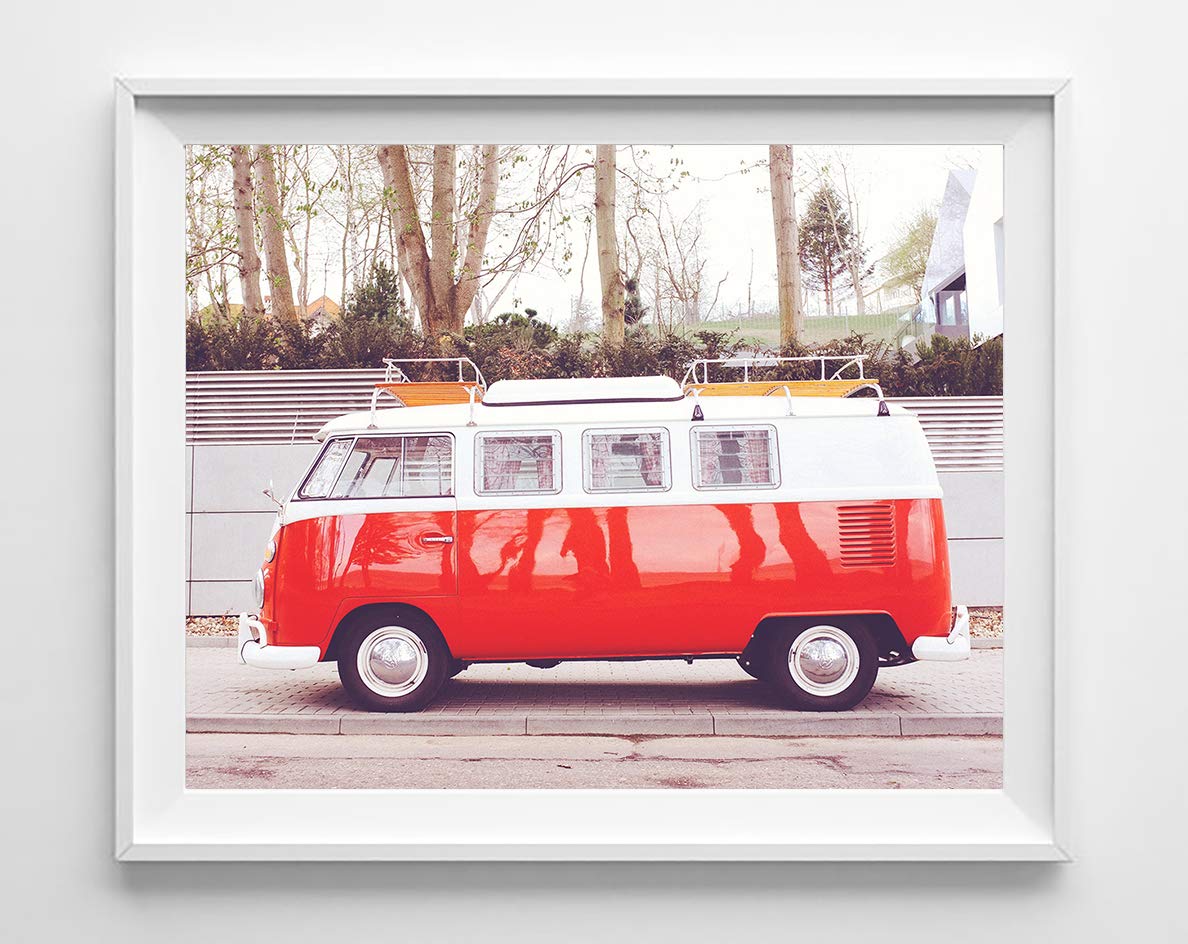 Antique Van Photography Photographic Prints, Set of 4, Unframed, Vintage Classic cars bus, hippie, peace, Art Decor Poster Sign, 8×10 Inches