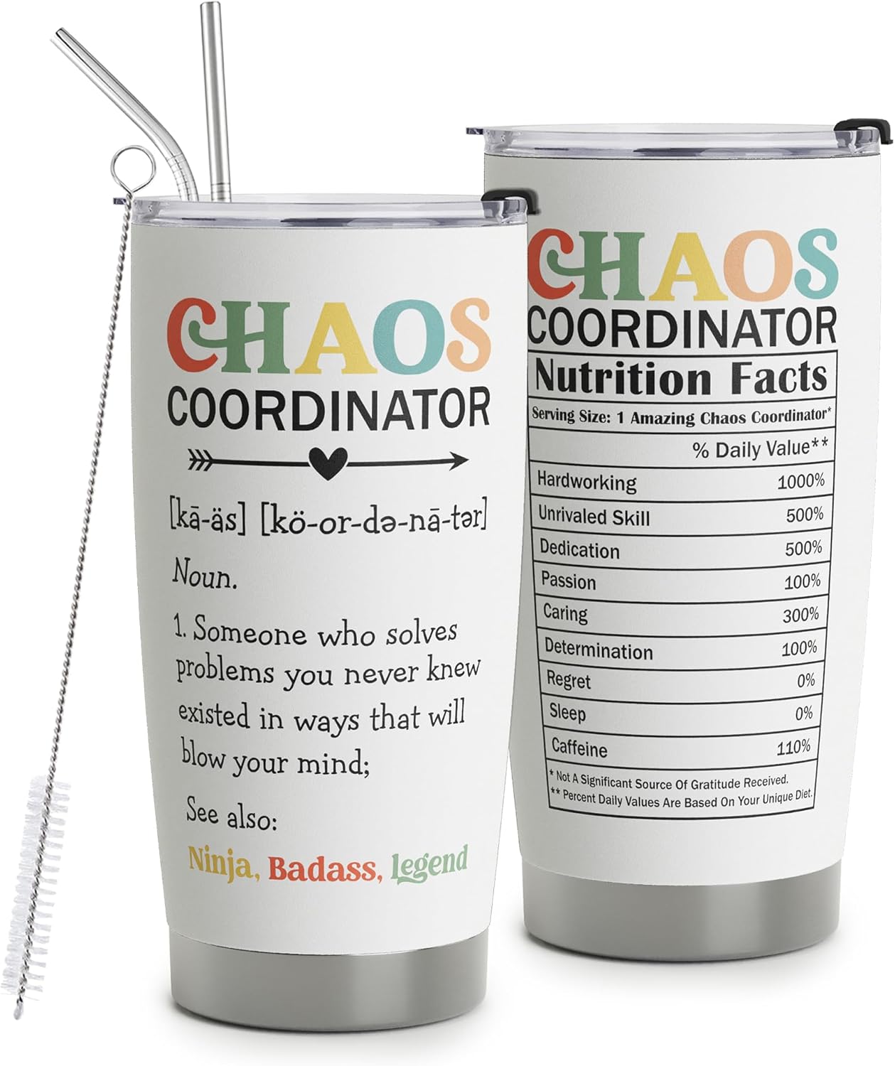 HOMISBES Chaos Coordinator Gifts – Taza de viaje con popote para mamá, compañera de trabajo, jefe gerente, empleado, vaso de viaje de acero