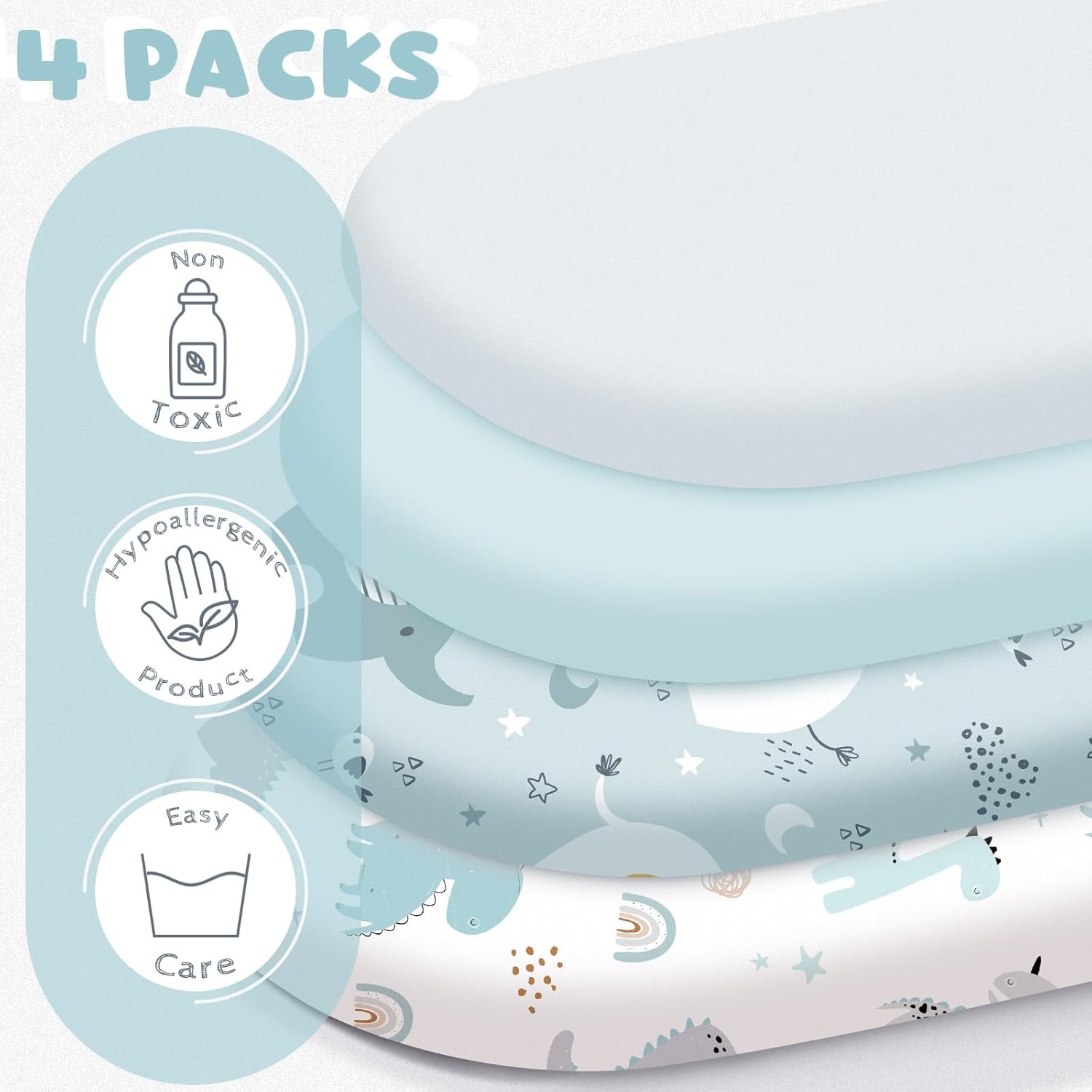 Juego de 4 sábanas suaves para moisés de bebé, niños y niñas, de algodón suave, funda de moisés de animales, funda segura y cómoda para moisés