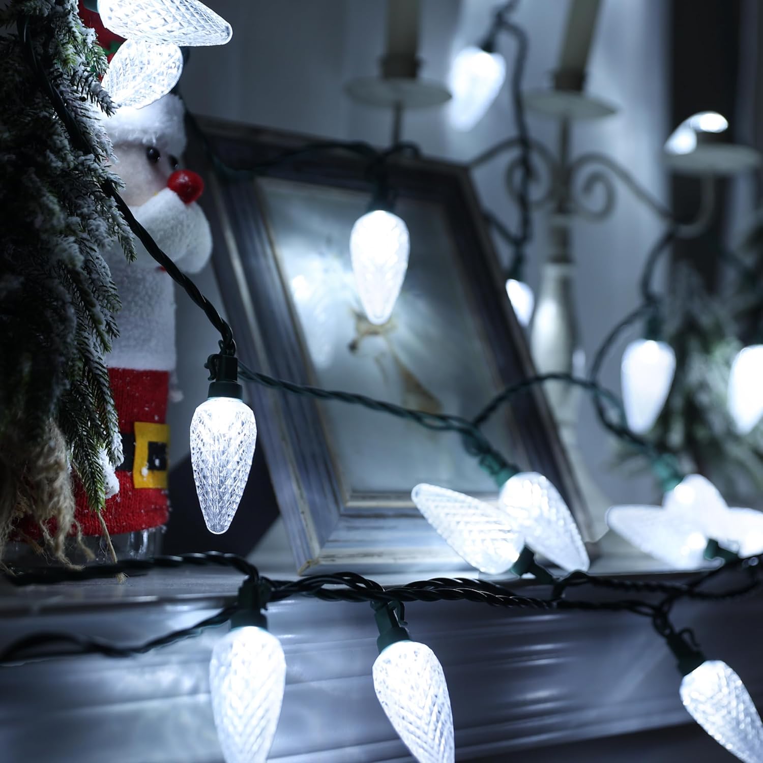 Brizled Luces de Navidad C9 blancas, 33 pies, 50 luces LED facetadas para exteriores, luces de árbol de Navidad conectables, luces de Navidad para