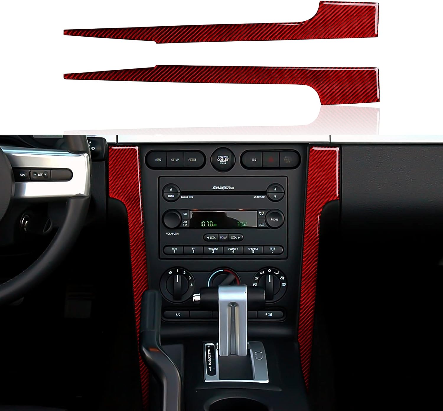 Adhesivo de fibra de carbono para coche izquierda de radio AC consola interior cubierta para Ford Mustang 2005 2006 2007 2008 2009 Accesorios