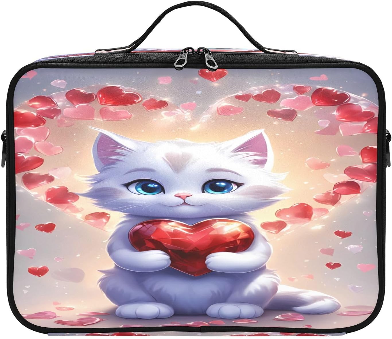 Happy Valentine’s Day Cute Cat zip cosmetic bag make up bag travelling make up bag organizator makeup bag for purse cosmetiquera de viaje para