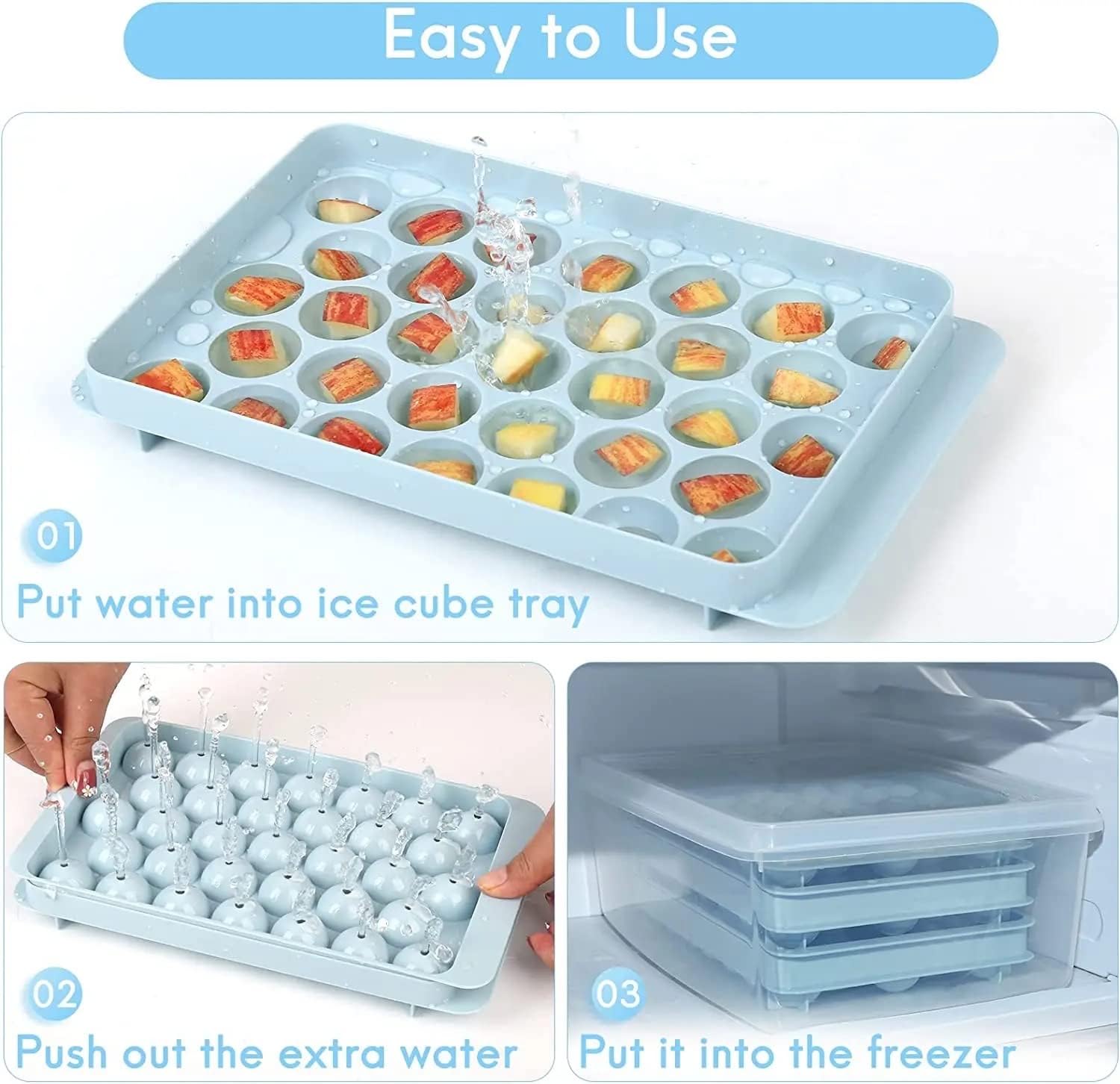ACGSS – Paquete de 2 bandejas redondas para cubitos de hielo, 66 piezas, molde redondo para cubitos de hielo, perfecto para enfriar bebidas, café,