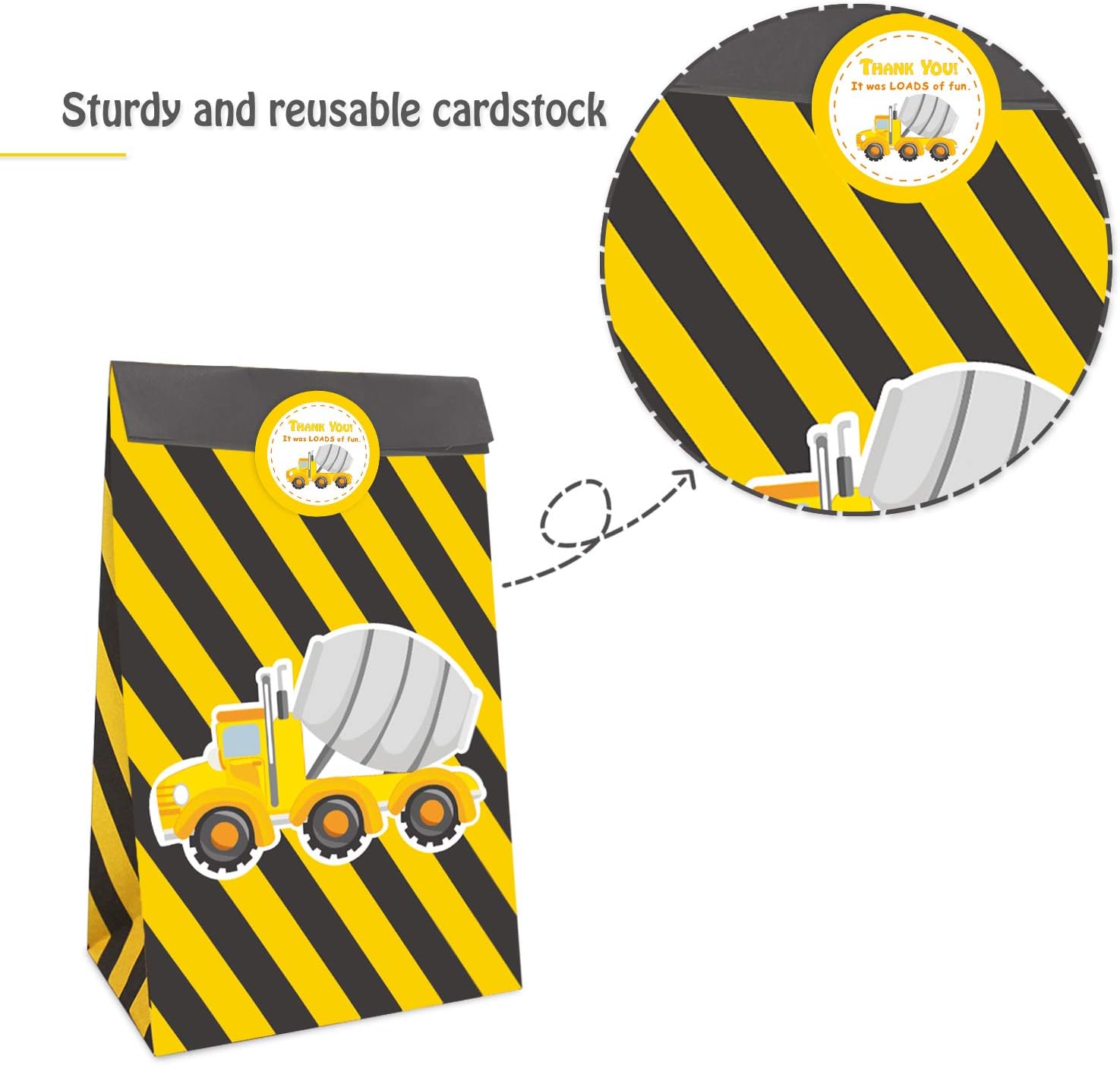 Paquete de 24 bolsas de fiesta de construcción con calcomanías de agradecimiento, suministros de fiesta temática de construcción, bolsas de regalo