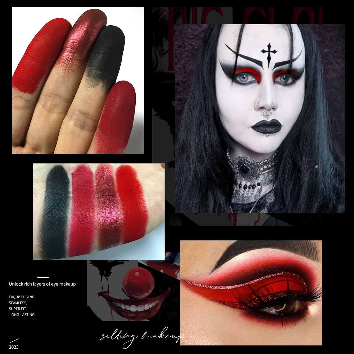ecofavor Red Goth – Paleta de sombra de ojos  9 colores verdaderos tonos de ojos rojos y negros  Maquillaje de purpurina de Halloween  Alta