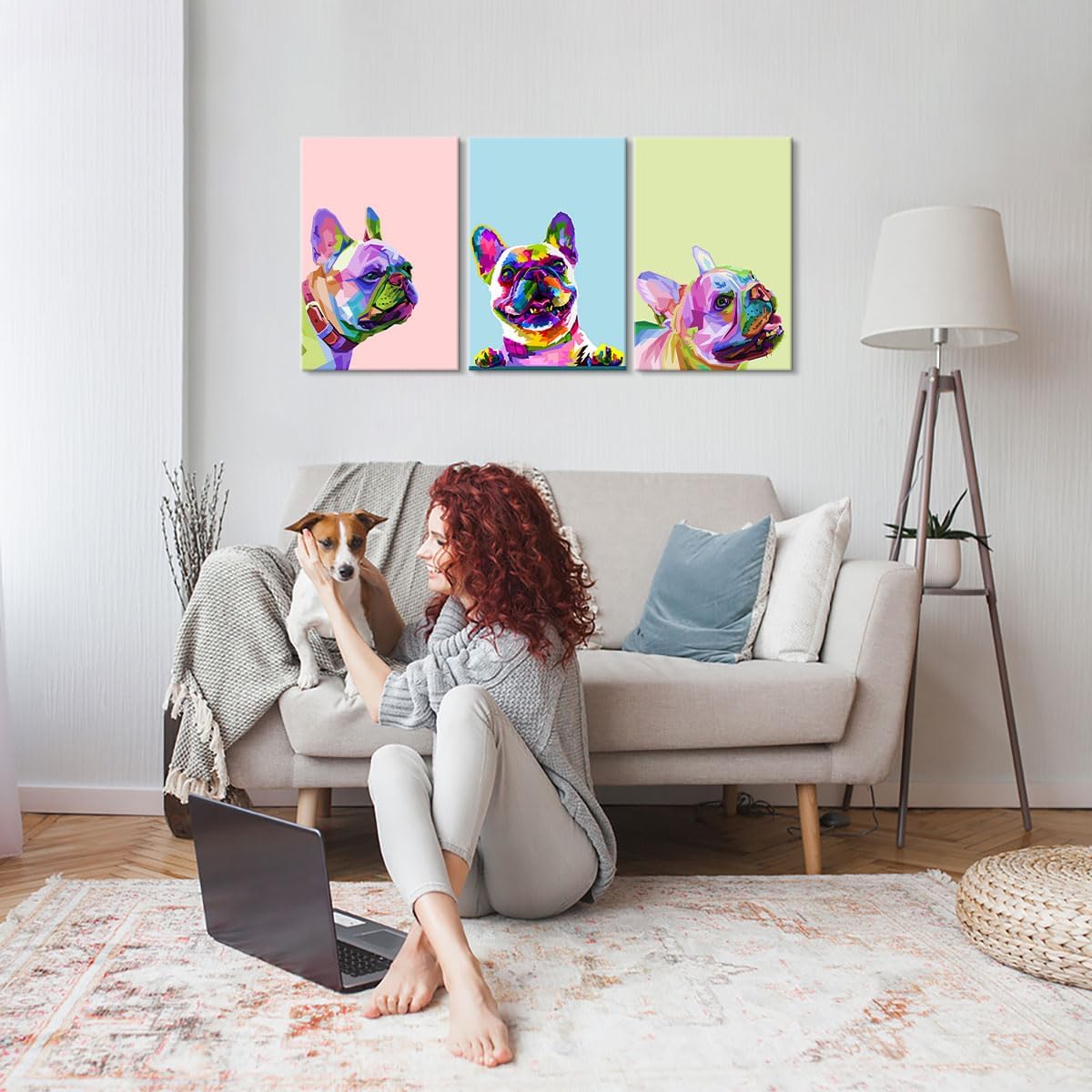 3 piezas de decoración de arte pop de bulldog francés, arte de pared, decoración de habitación de perro, póster de animal, pintura de bulldog
