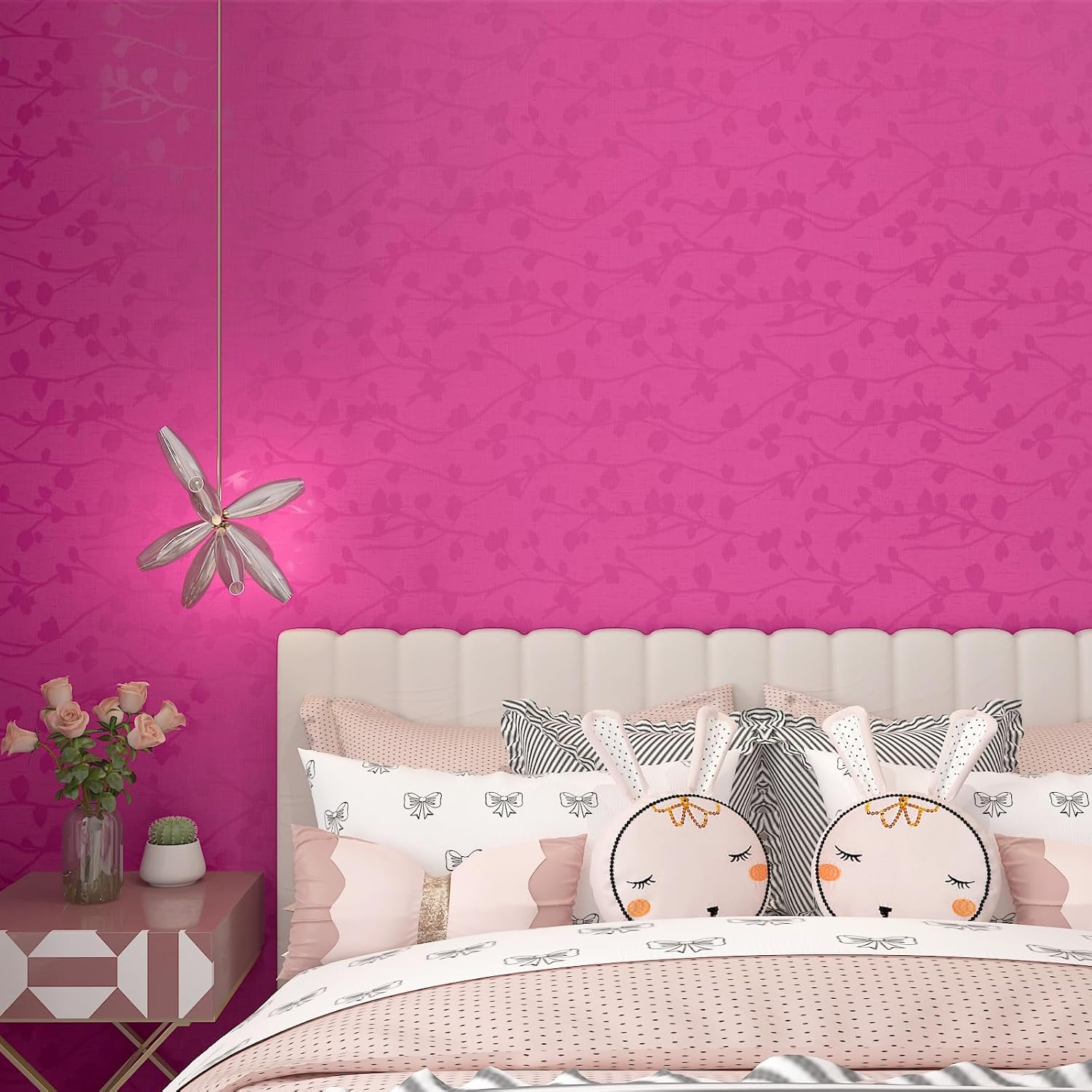 Papel tapiz de seda en relieve de color rosa oscuro, autoadhesivo, extraíble, texturizado rosa, papel de contacto para gabinetes, película de vinilo