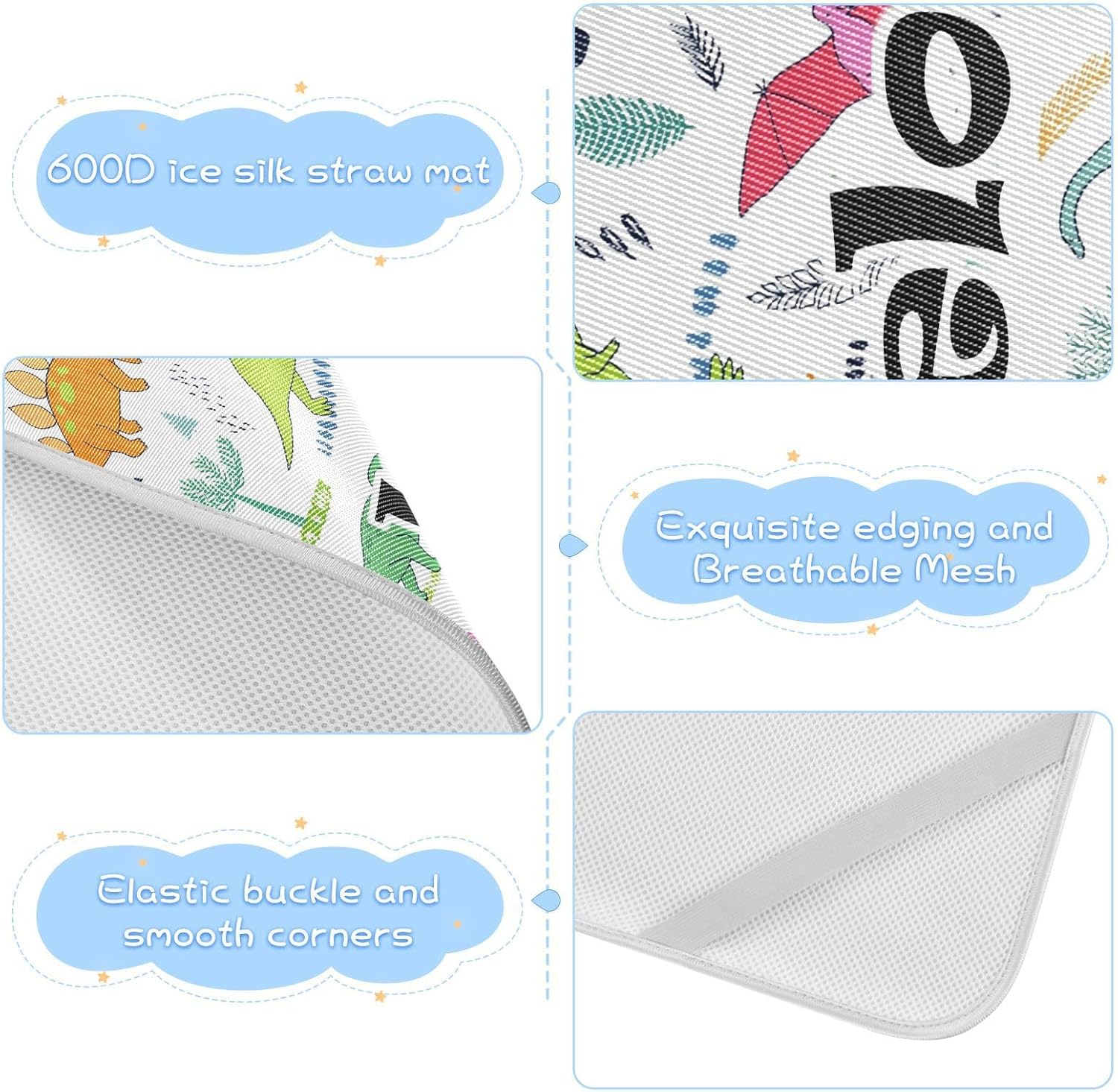 Custom Dinosaurs Crib Mattress Protector Pad for Boys Girls Baby Ice Silk Mat Bed Mini Crib Mattres Pad Cover Cooling Mattress Topper Play Mat, 52″